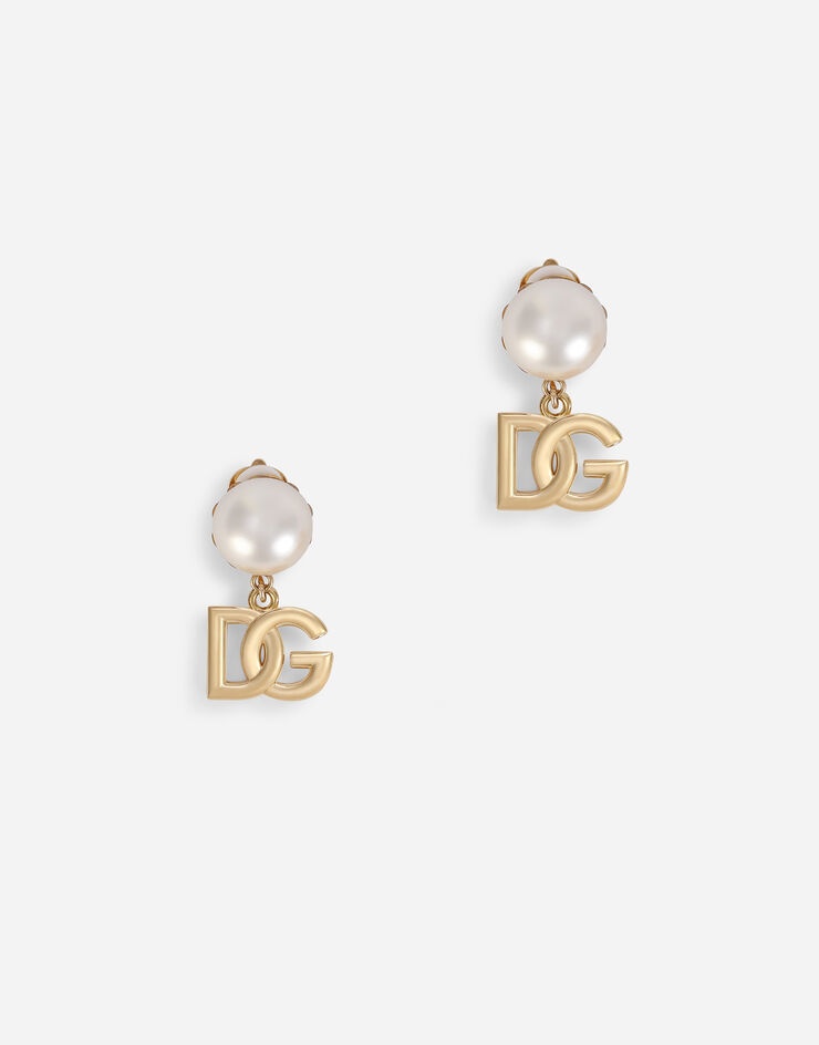 Clip-on earrings with pearls and DG logo pendants - 1