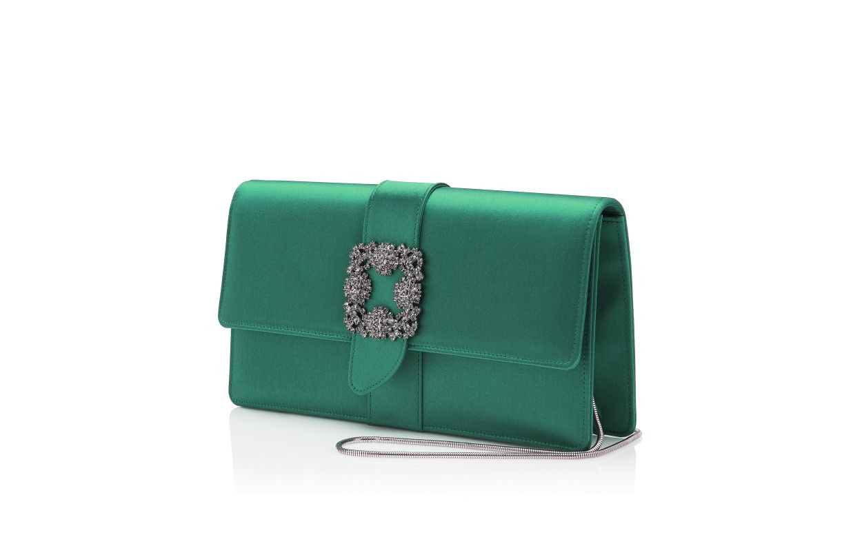 Green Satin Jewel Buckle Clutch - 3