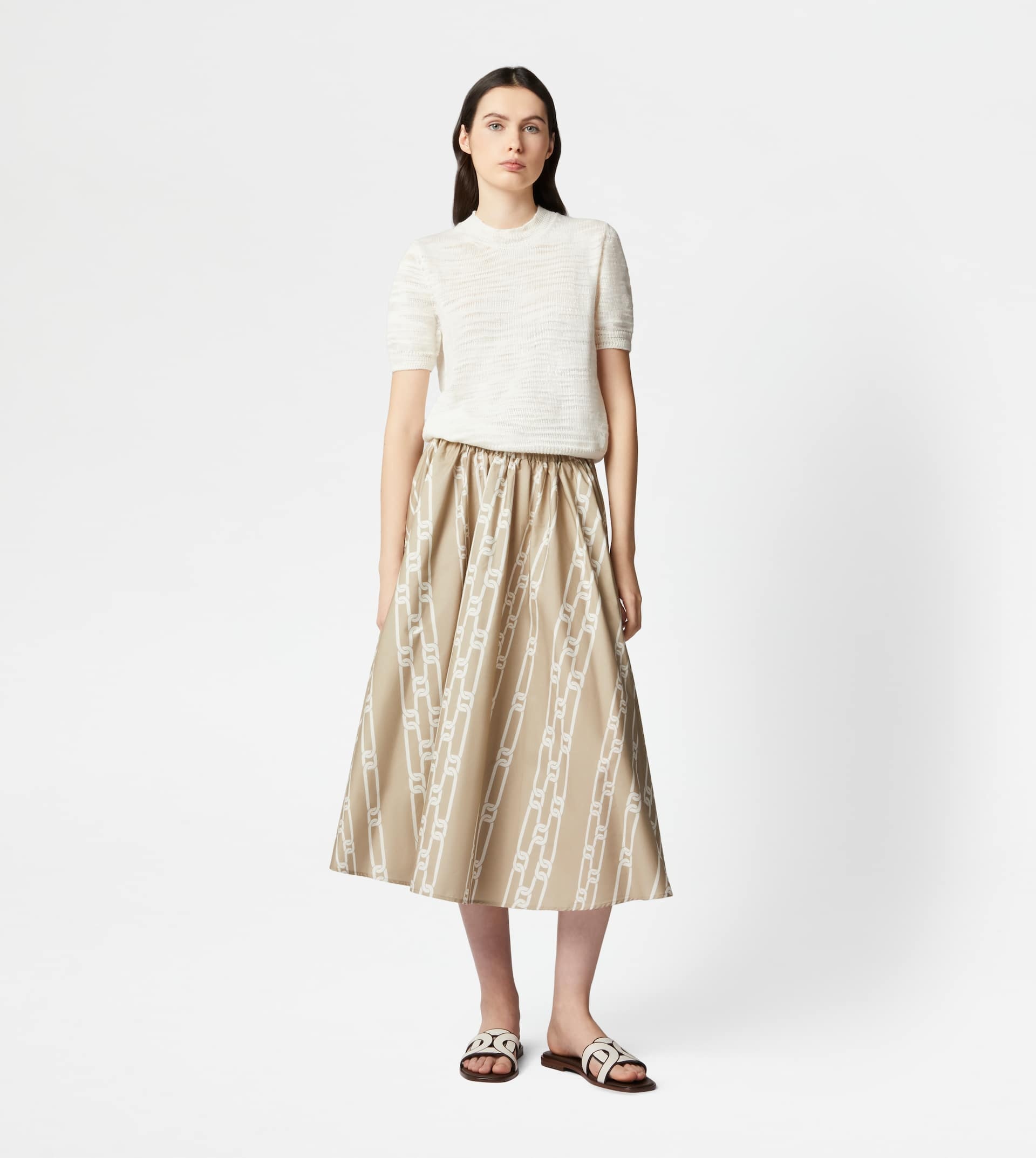 WIDE SKIRT - BEIGE, WHITE - 2