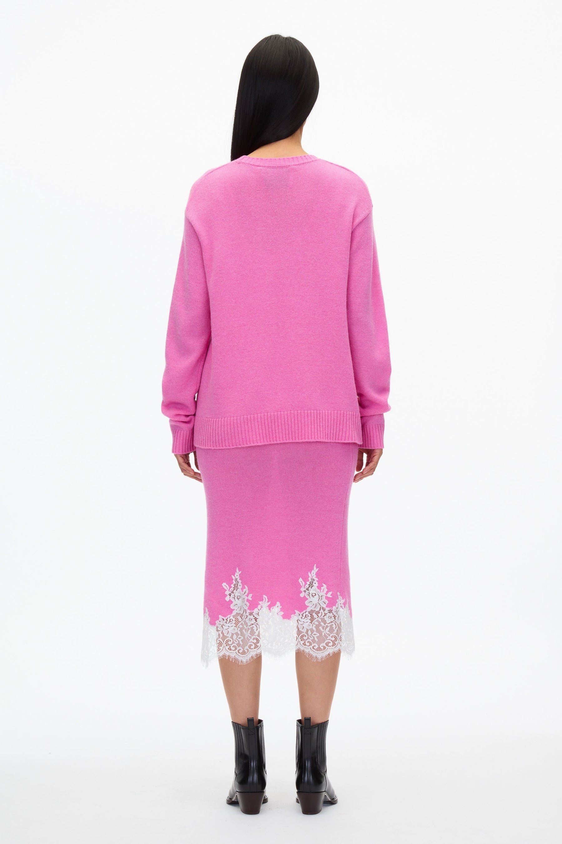 French Tuck Knit Dress with Lace Trim - 4