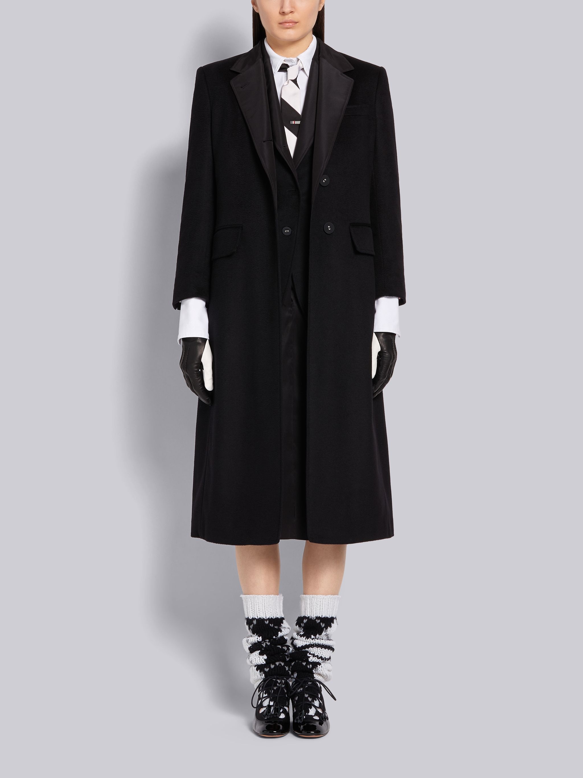 Black Cashmere Zibeline Wide Lapel Overcoat - 4