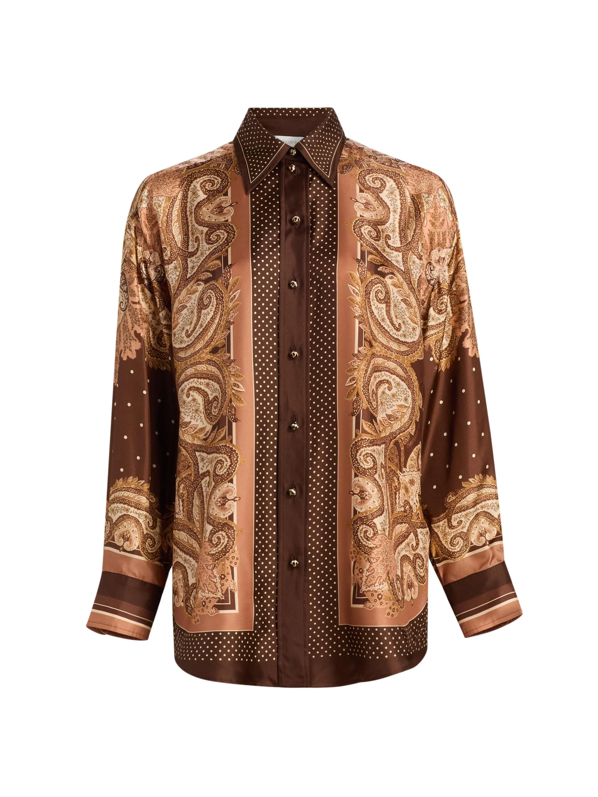 Women's Luna Printed Silk Button-Front Shirt - Caramel Paisley - 1