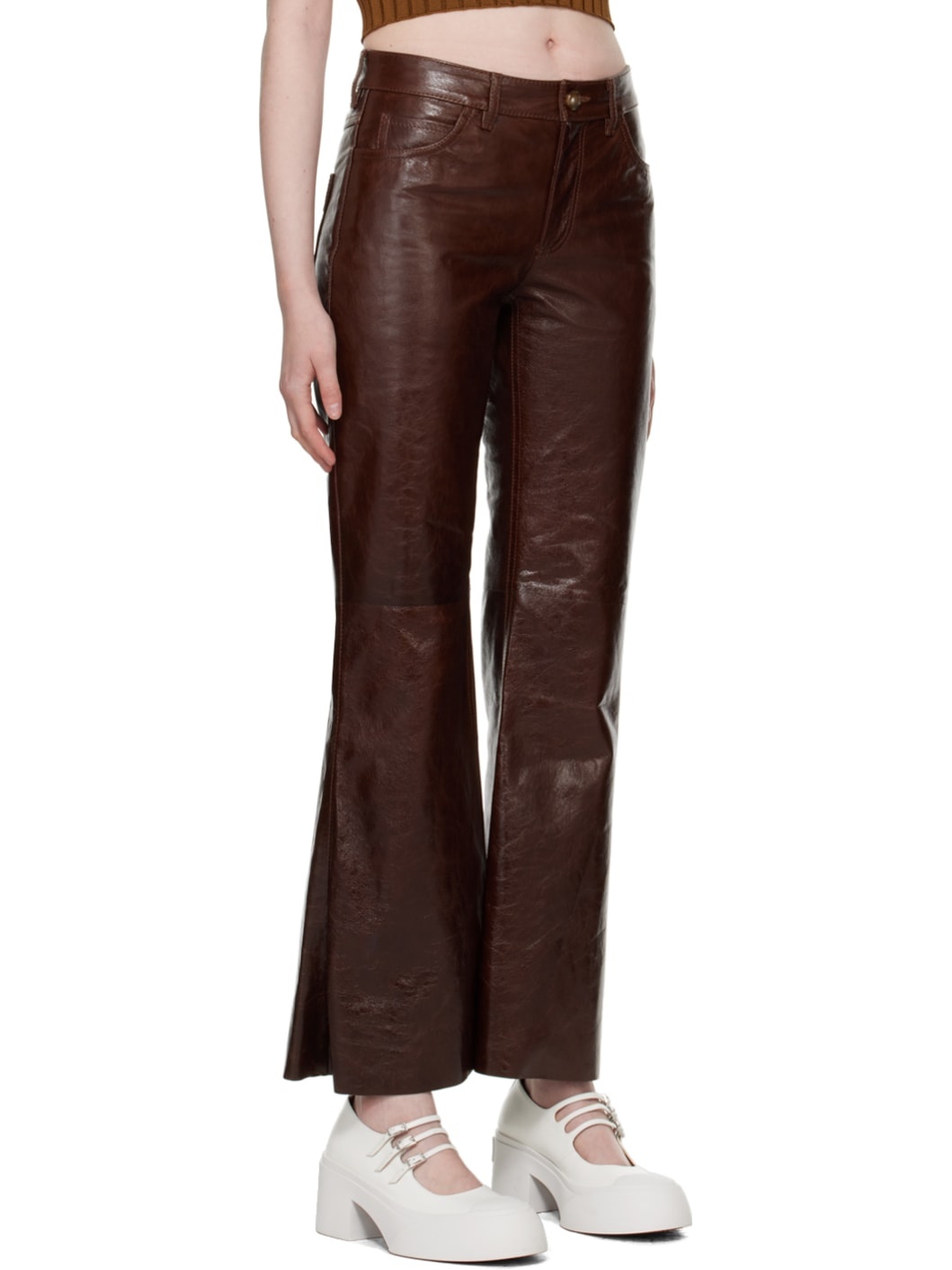 Brown Flared Leather Pants - 2