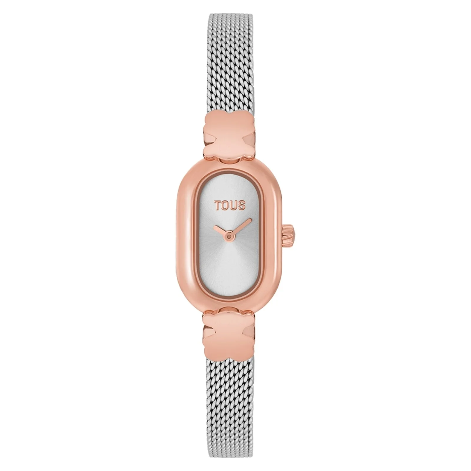 Jeweled Analog watch with steel and rose-colored steel bracelet Oval Icon - 1