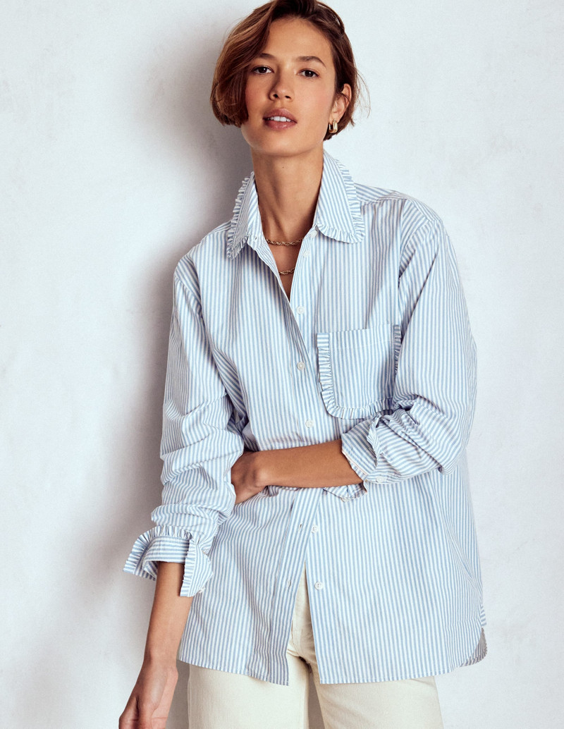 Sadie Relaxed Cotton Shirt-Faded Denim and Ivory Stripe 6