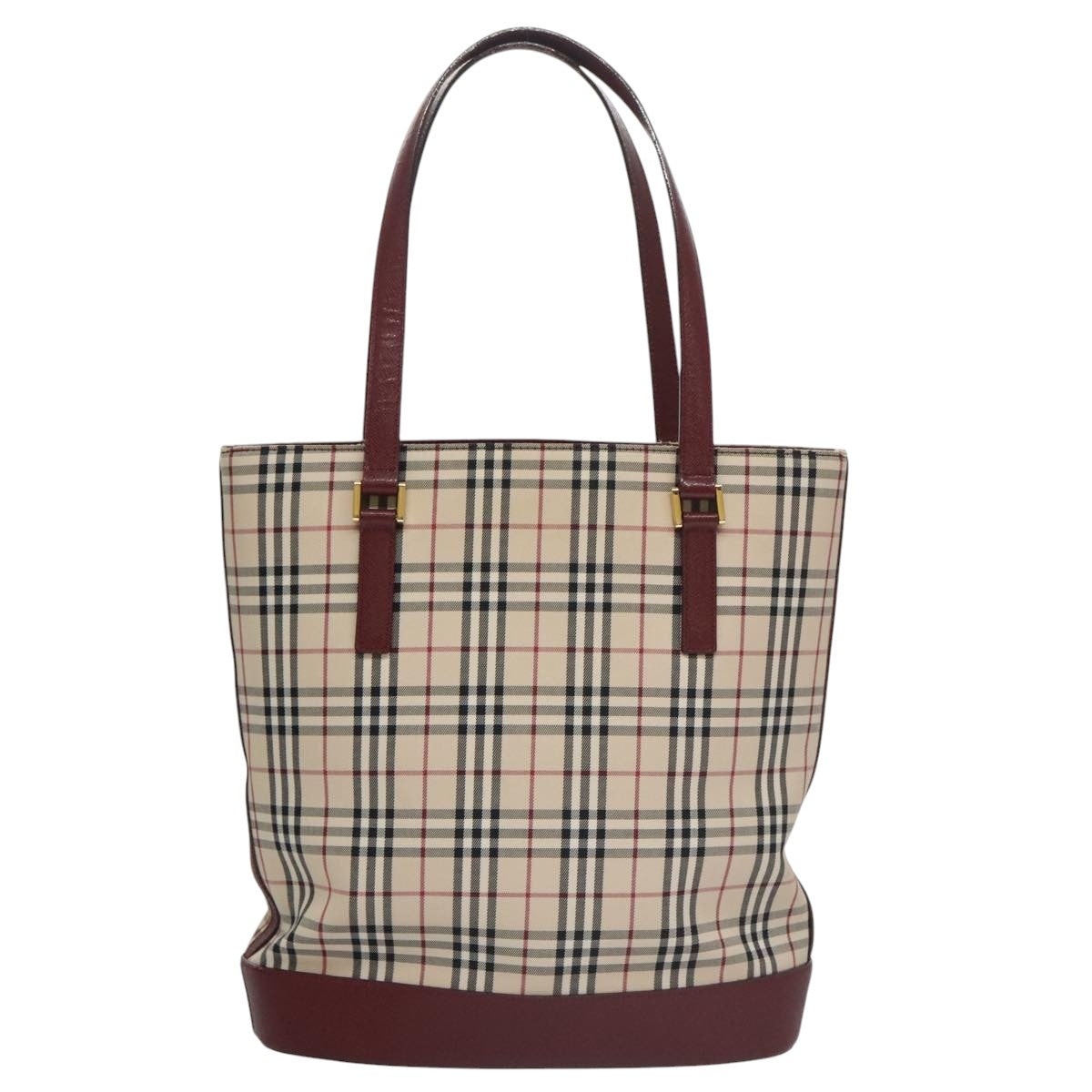 Burberry Nova Check Tote Bag Canvas Leather Gold Beige - 2