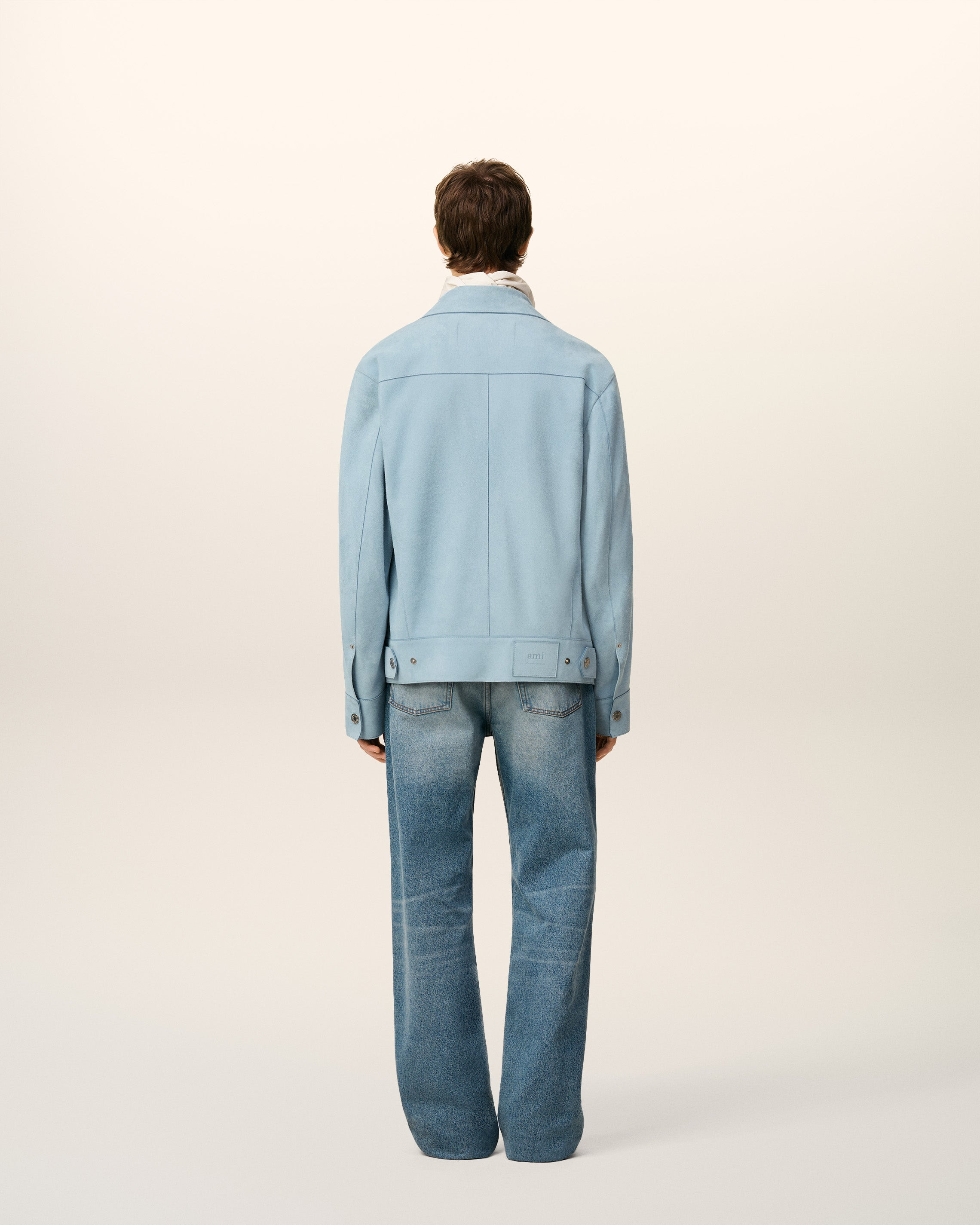 BLUE LEATHER TRUCKER JACKET - 5