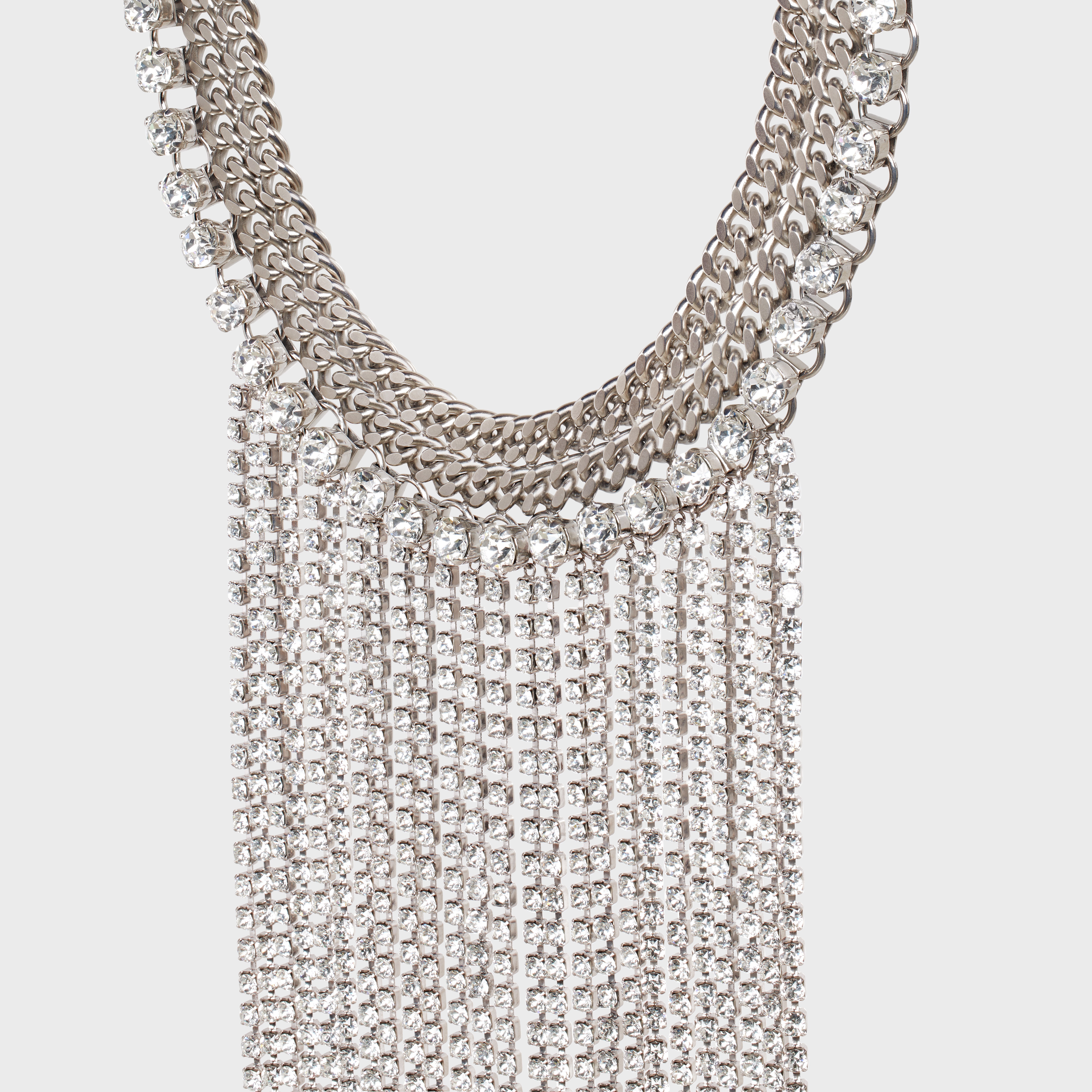 Boy Doll Plastron Necklace in Brass with Rhodium Finish and Strass - 2