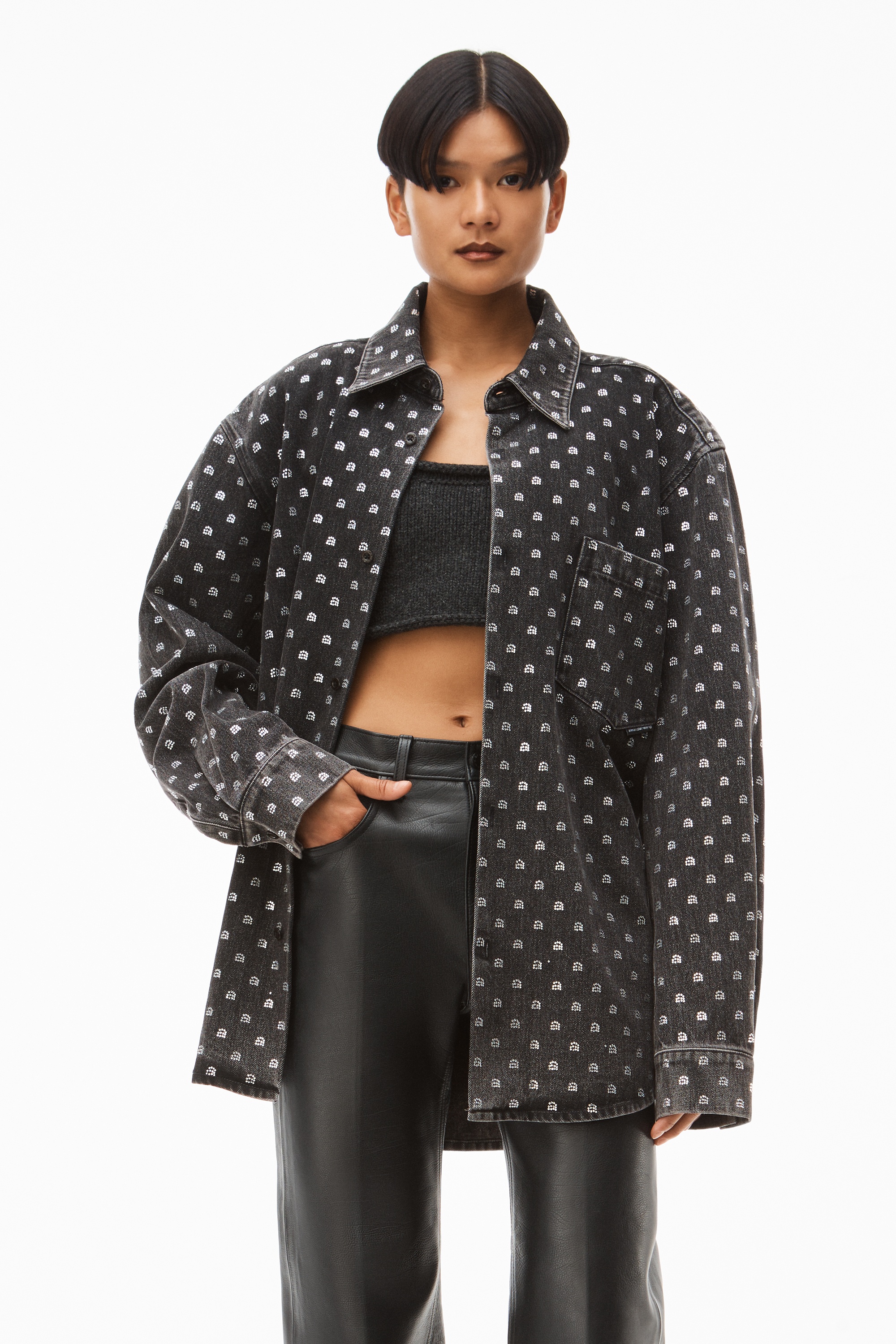 CRYSTAL A UNISEX OVERSIZED DENIM SHIRT - 2