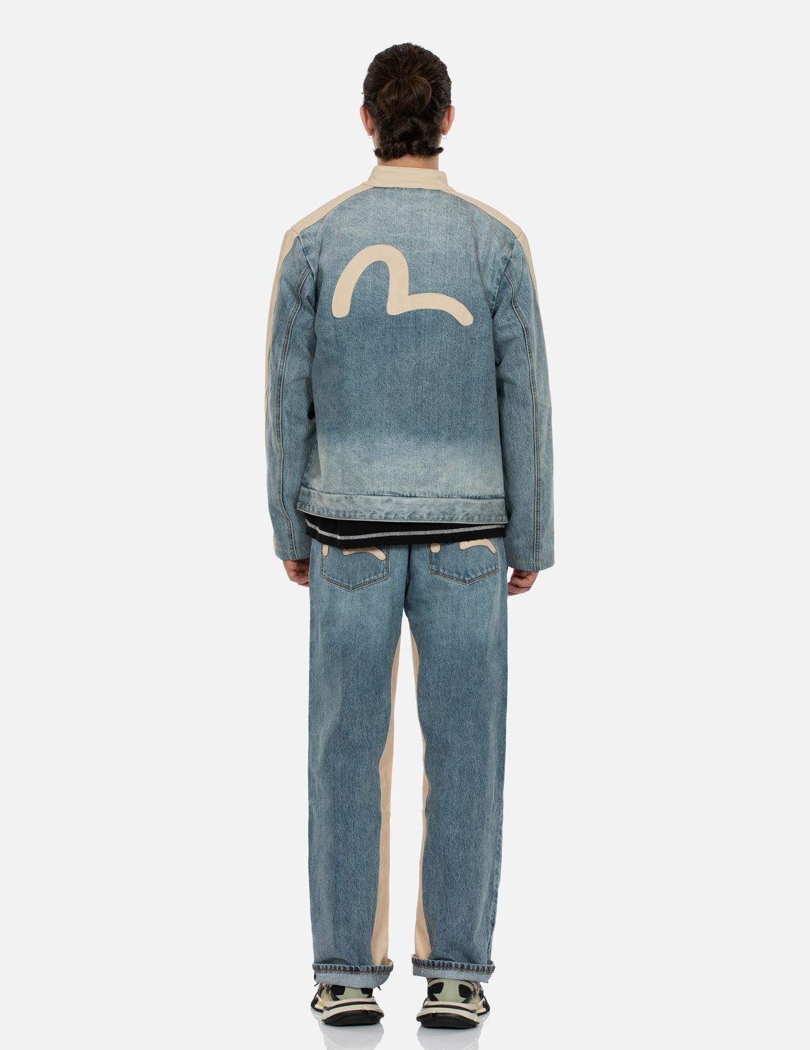 LEATHER LOGO AND SEAGULL APPLIQUÉ REGULAR FIT DENIM MOTO JACKET - 6