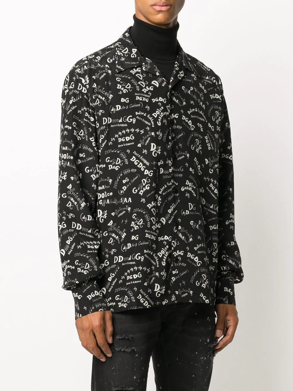 logo-print silk shirt - 3