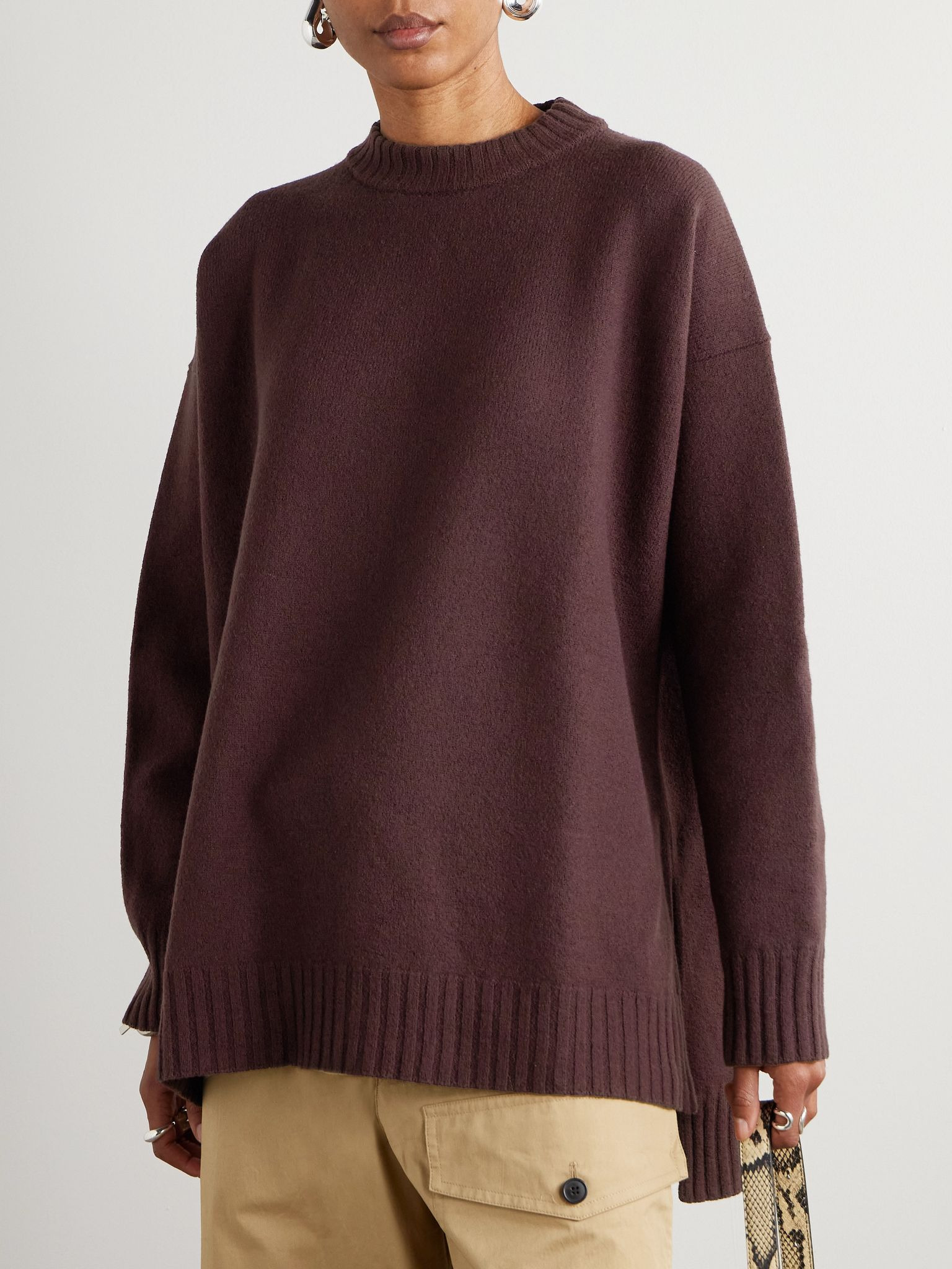Oversized wool sweater Burgundy - 3