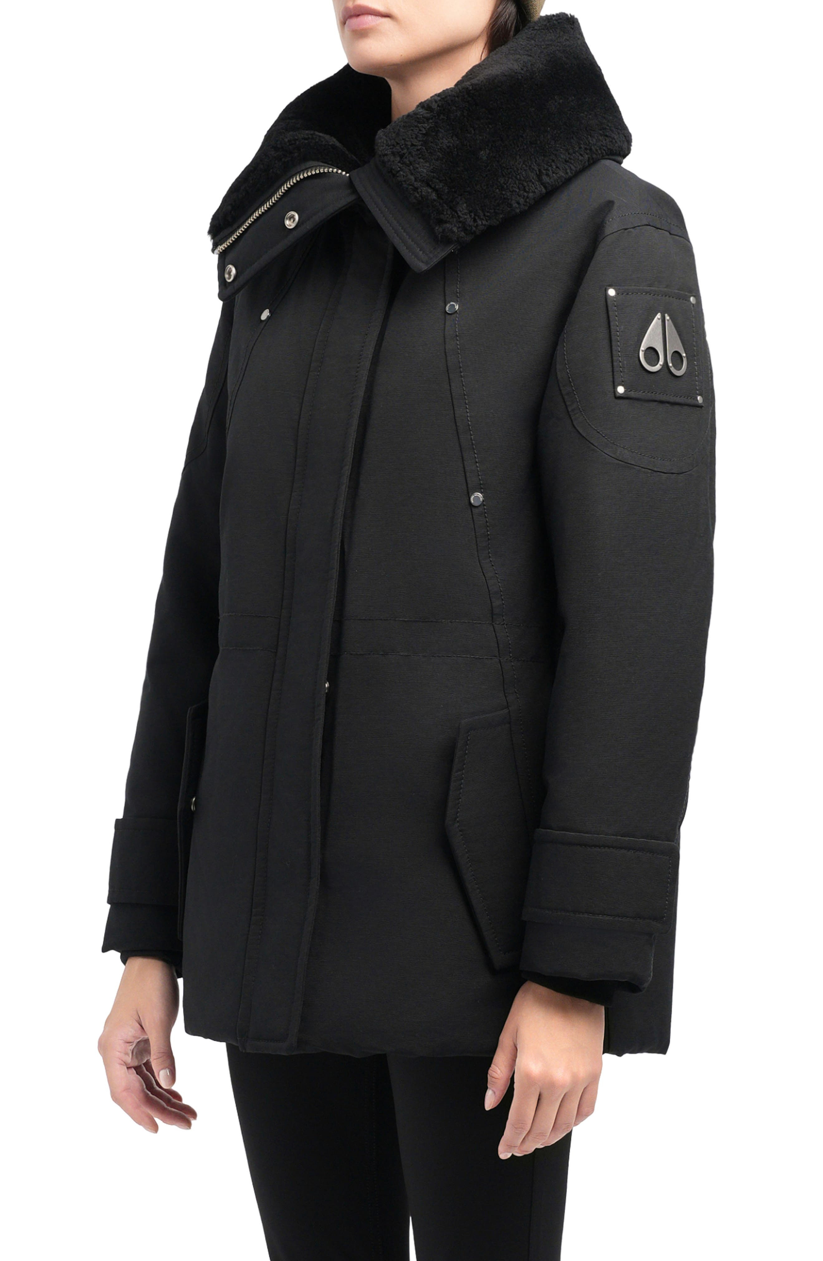 Moose Knuckles Aurora Water Repellent Genuine Shearling Lined 800 Fill Power Down Jacket in Black W/ - 3