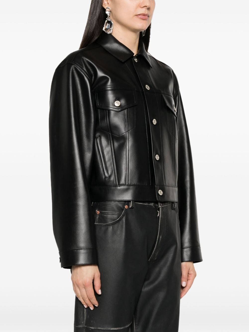 single-breasted leather jacket - 3