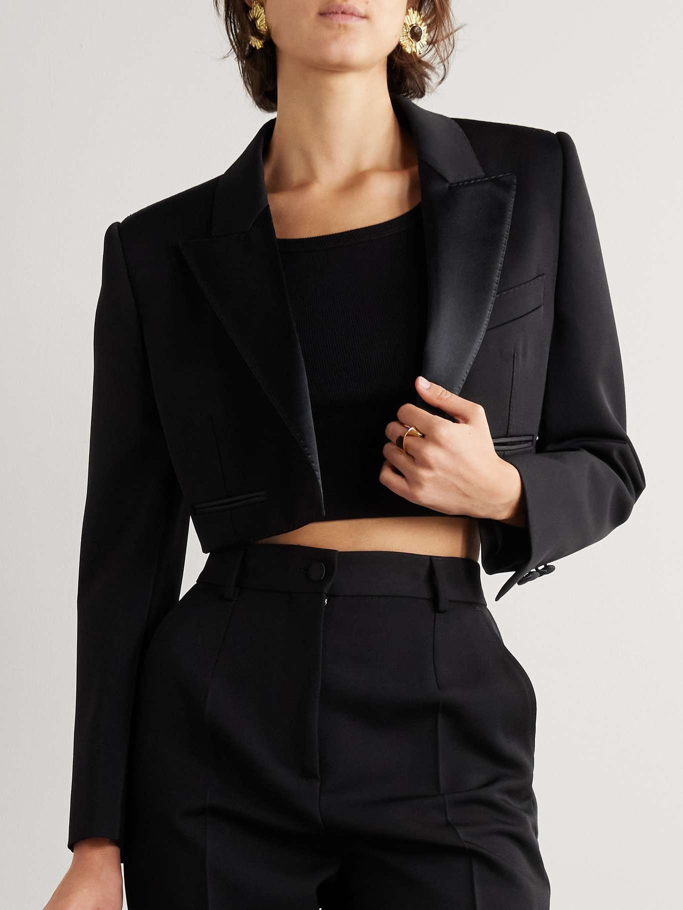 Cropped satin-trimmed wool-blend gabardine blazer - 3