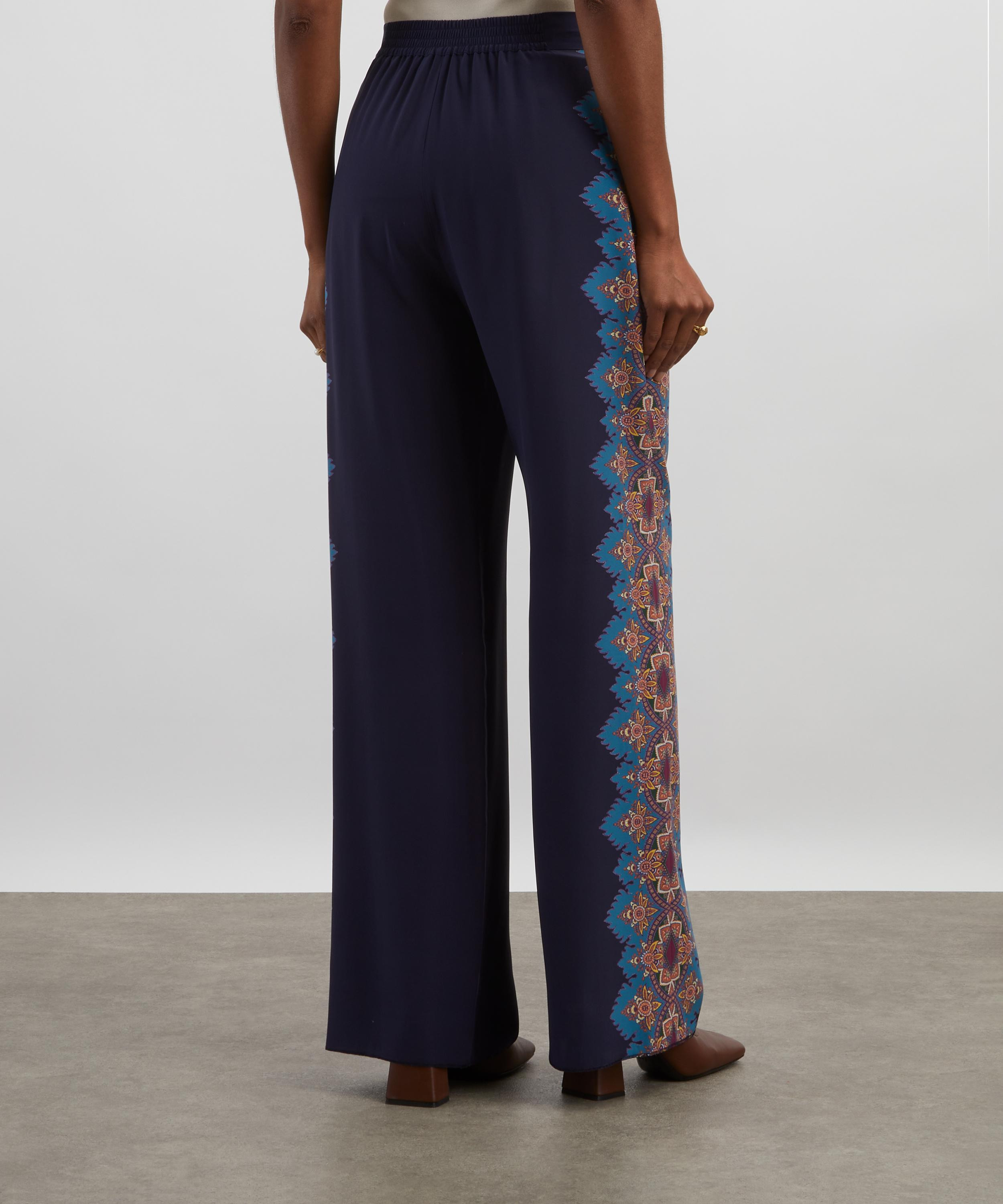 Navy Paisley Silk Trousers - 4