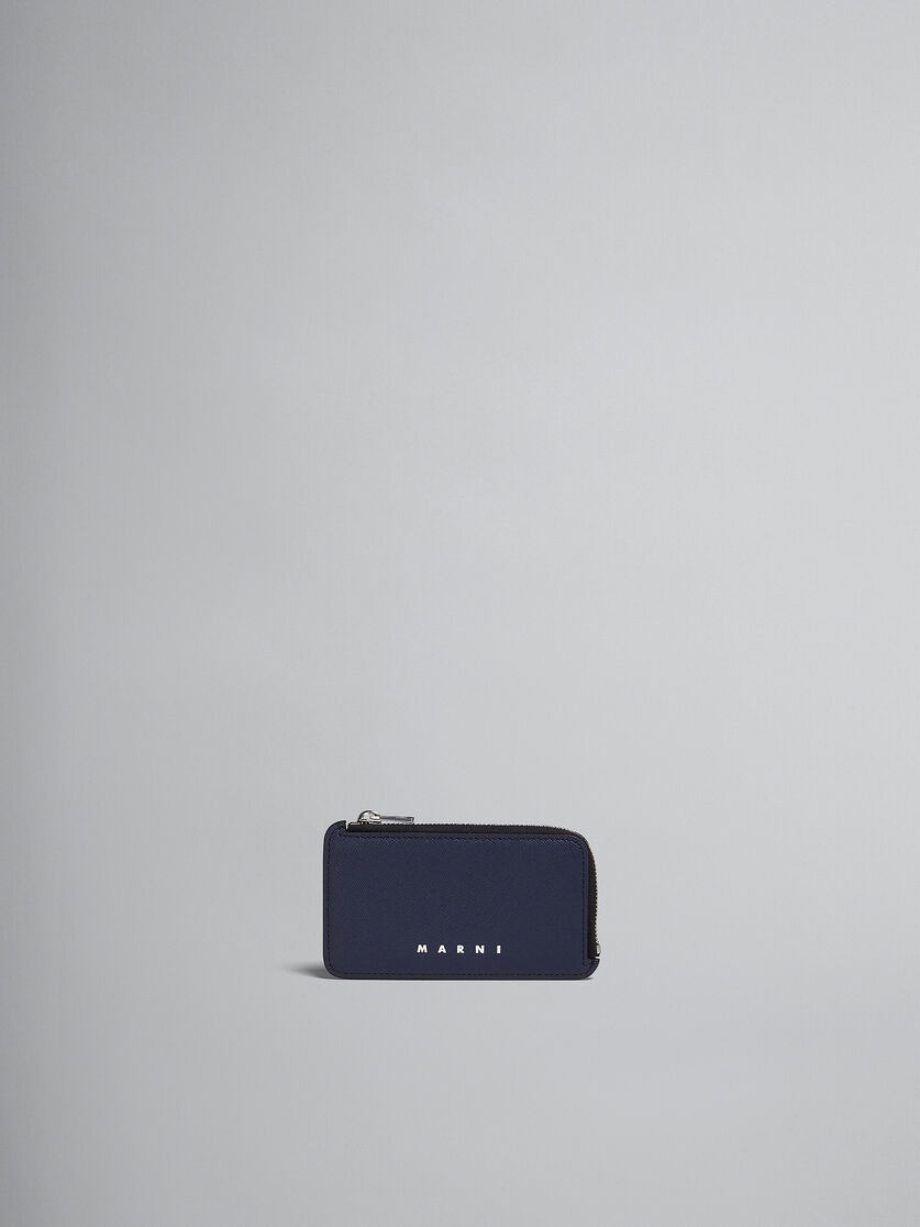 BLUE AND PINK SAFFIANO LEATHER ZIP-AROUND CARD CASE - 1