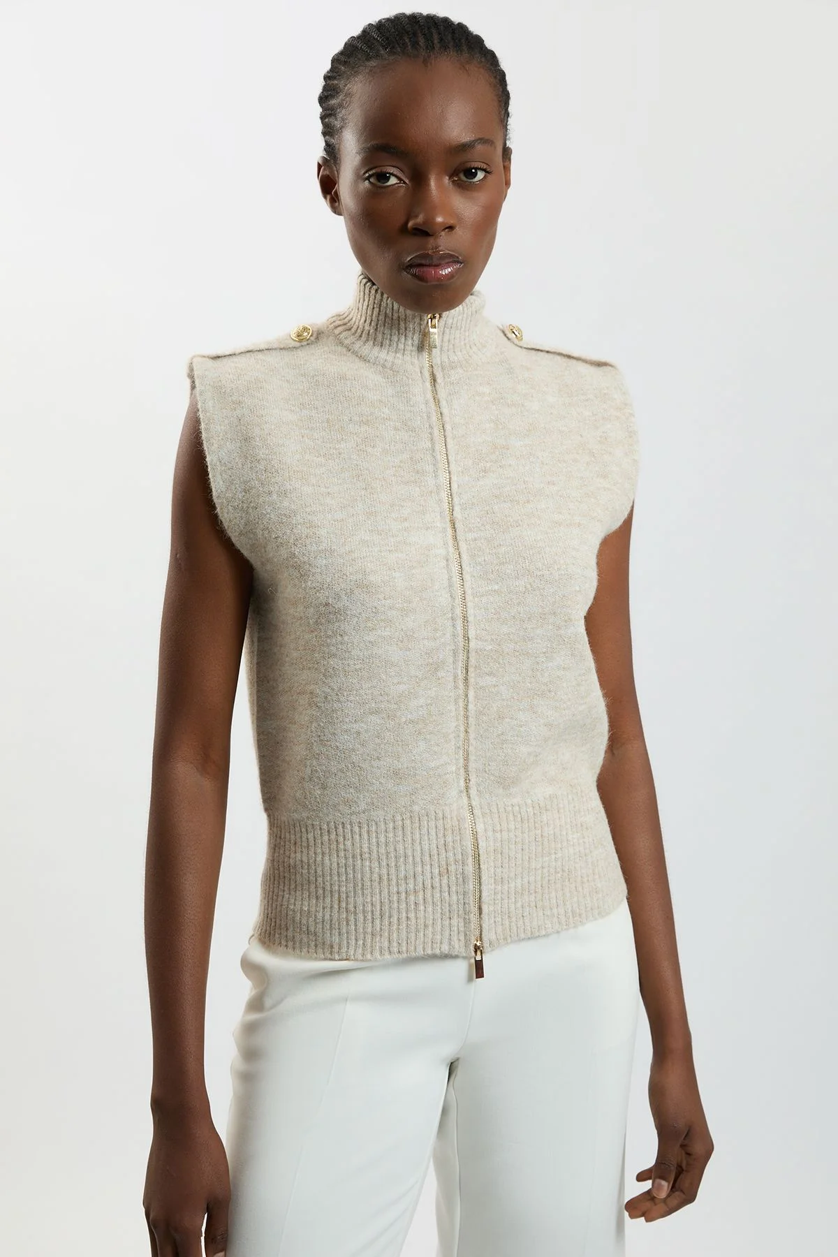 Wool Blend Cosy Knit Sleeveless Jacket - 1