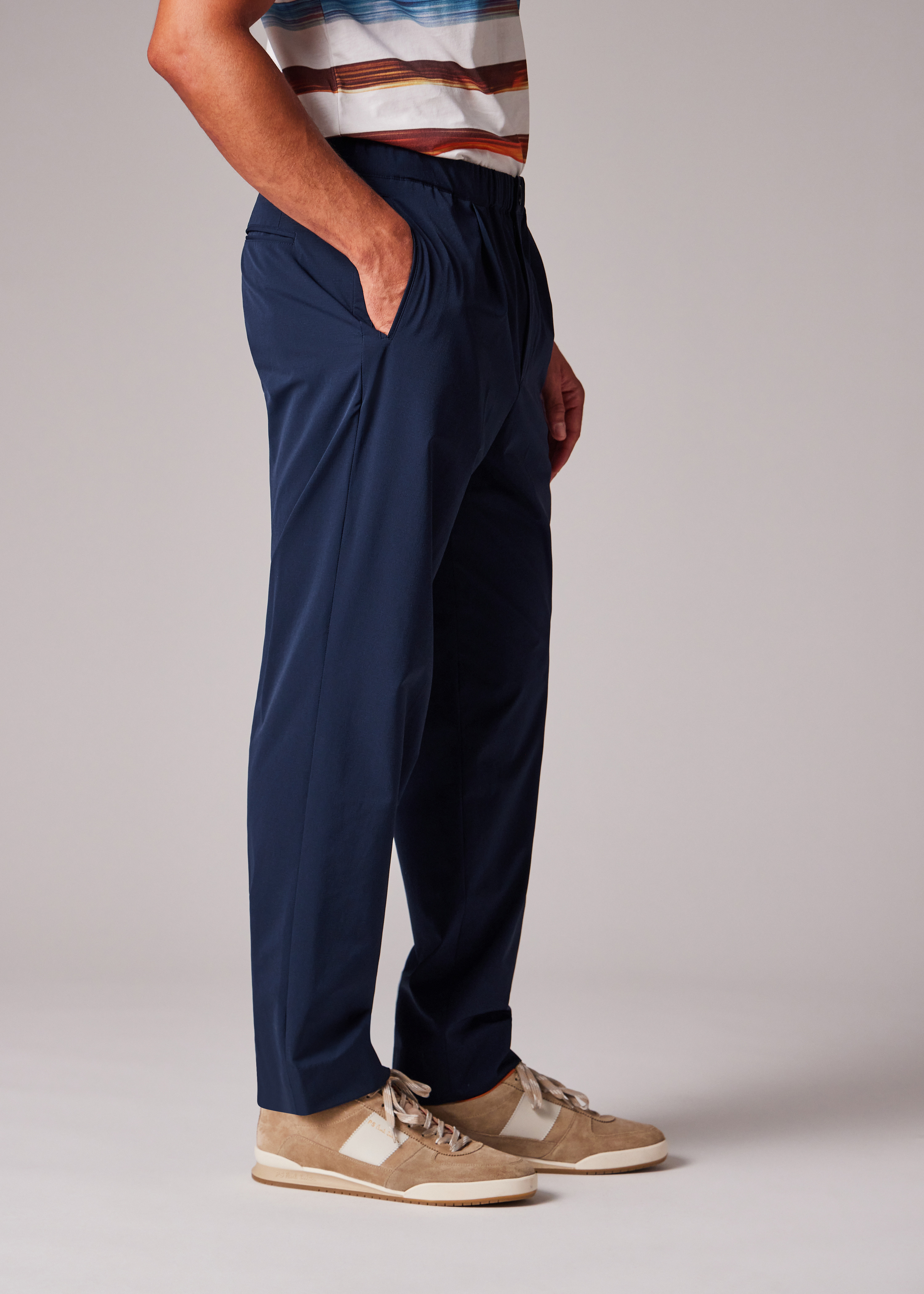 Navy Stretch Pleated Trousers - 4