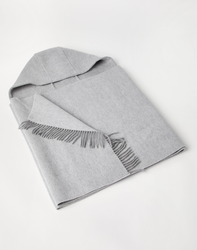 Brunello Cucinelli Hooded wool and cashmere knit scarf outlook
