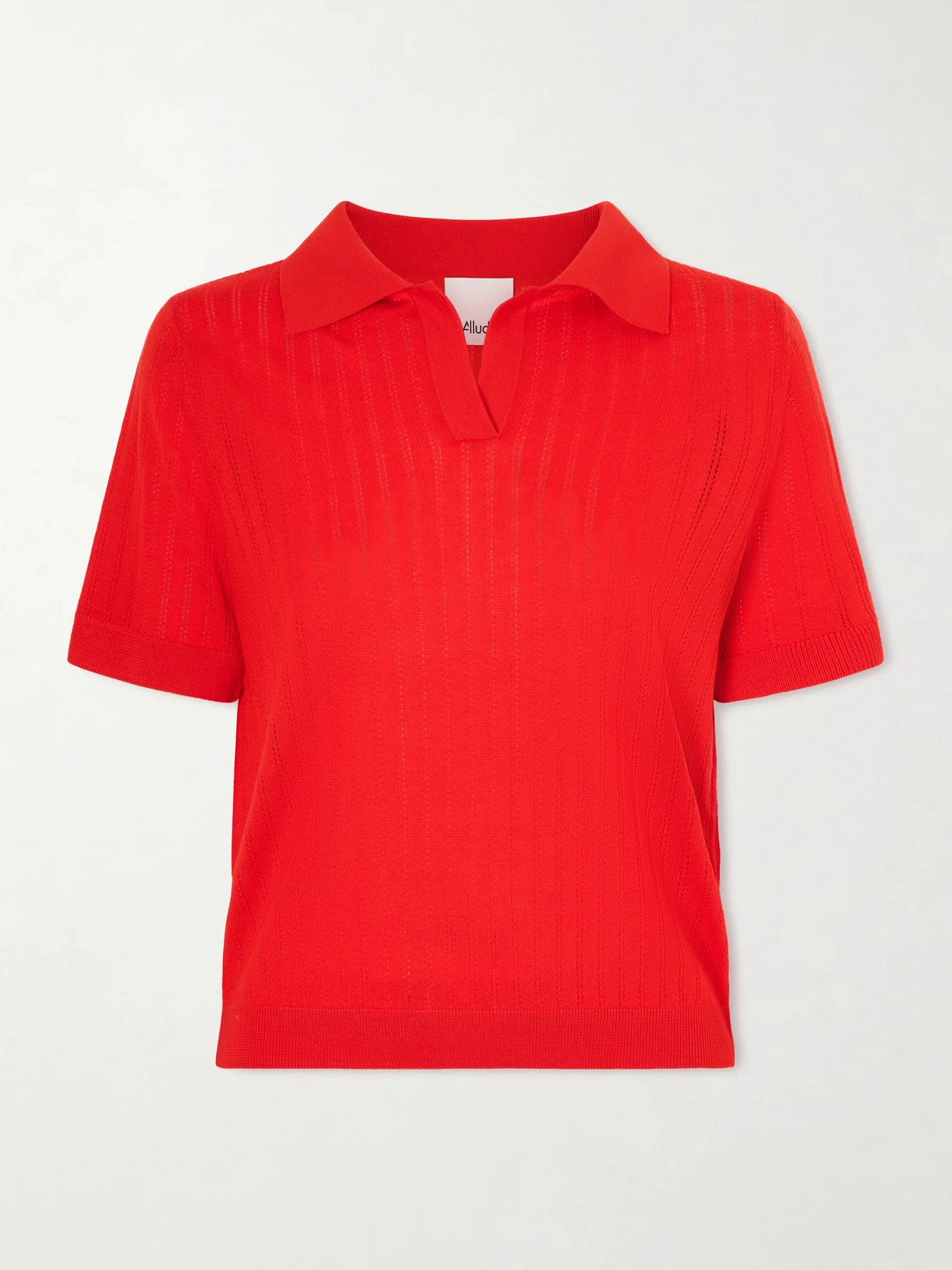 Pointelle-knit Wool Polo Top - 1