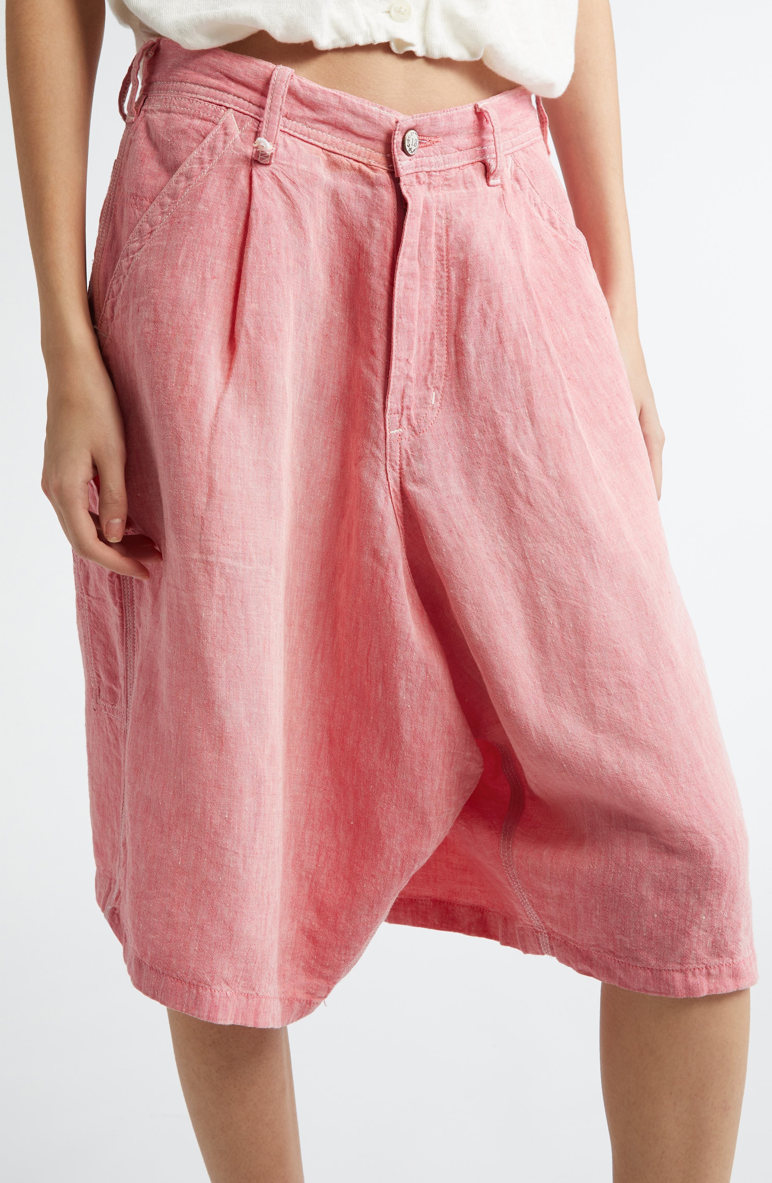 R13 Jesse Linen Carpenter Shorts in Coral Linen Chambray at Nordstrom - 4