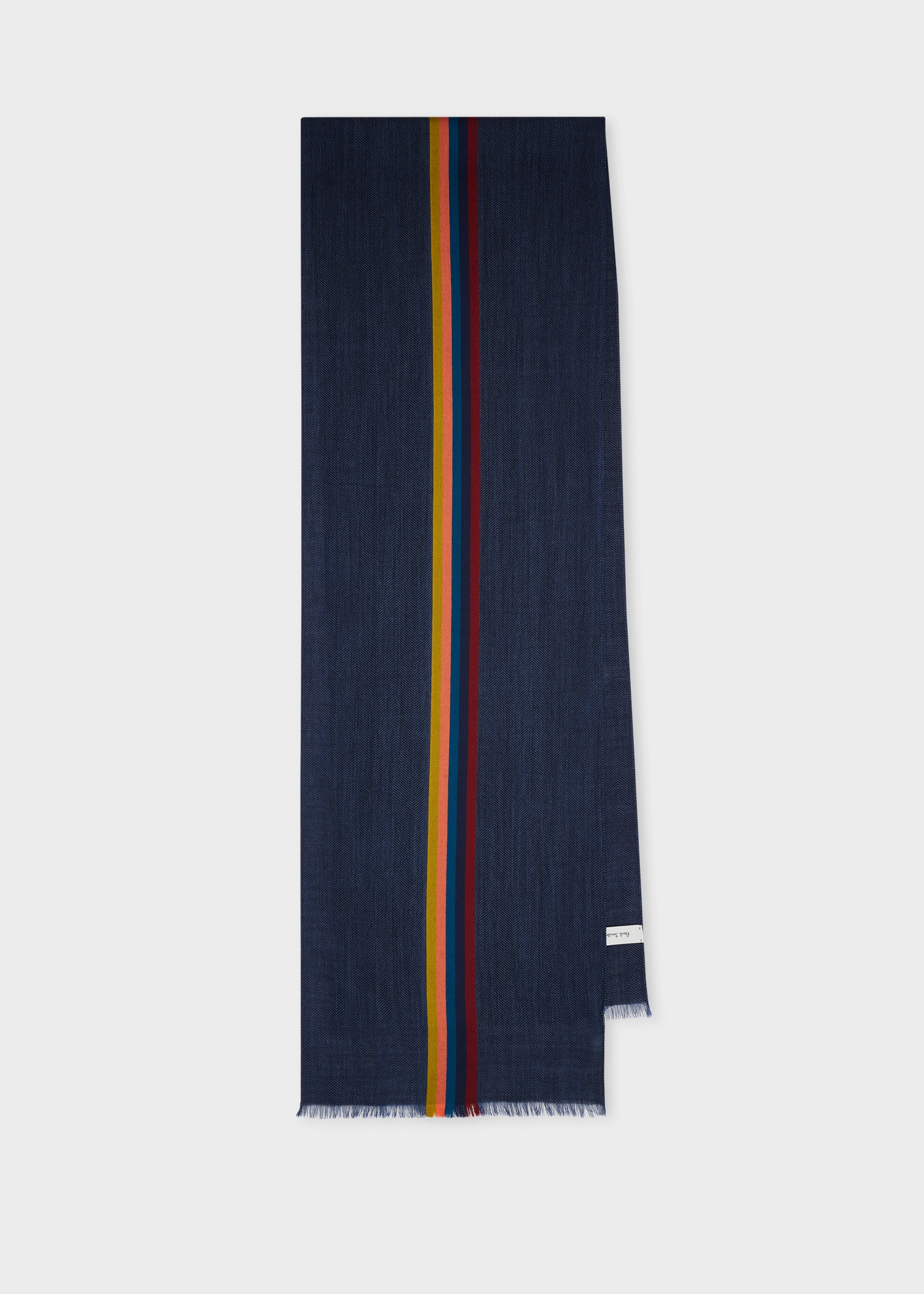 Dark Navy 'Artist Stripe' Band Herringbone Wool-Blend Scarf - 1