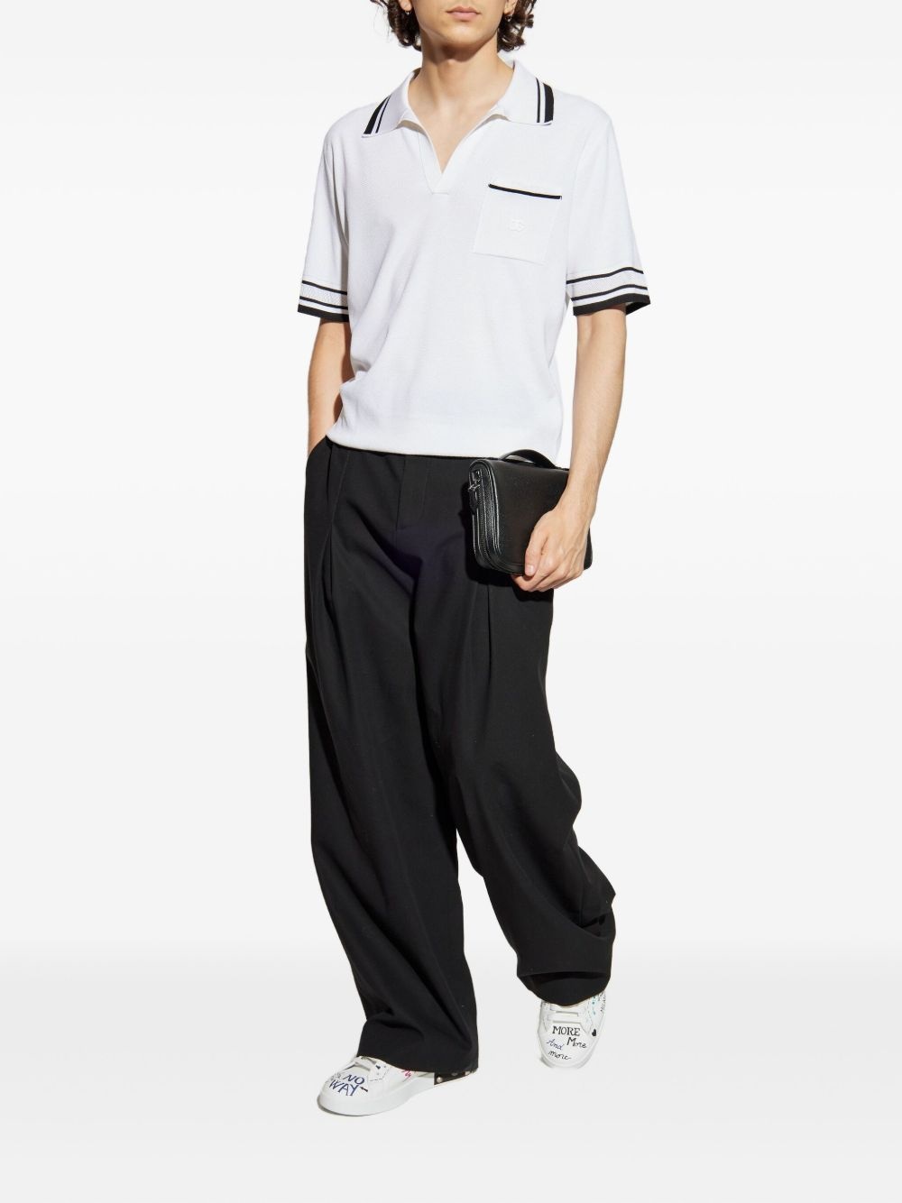 striped-trim polo-neck top - 2