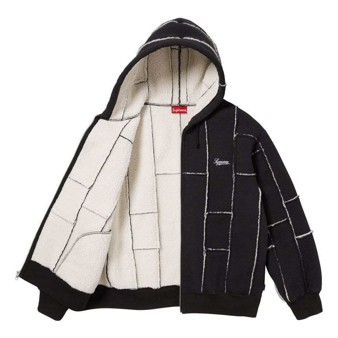 Supreme Faux Shearling Zip Up Hooded Sweatshirt 'Black White' SUP-FW23-218 - 2