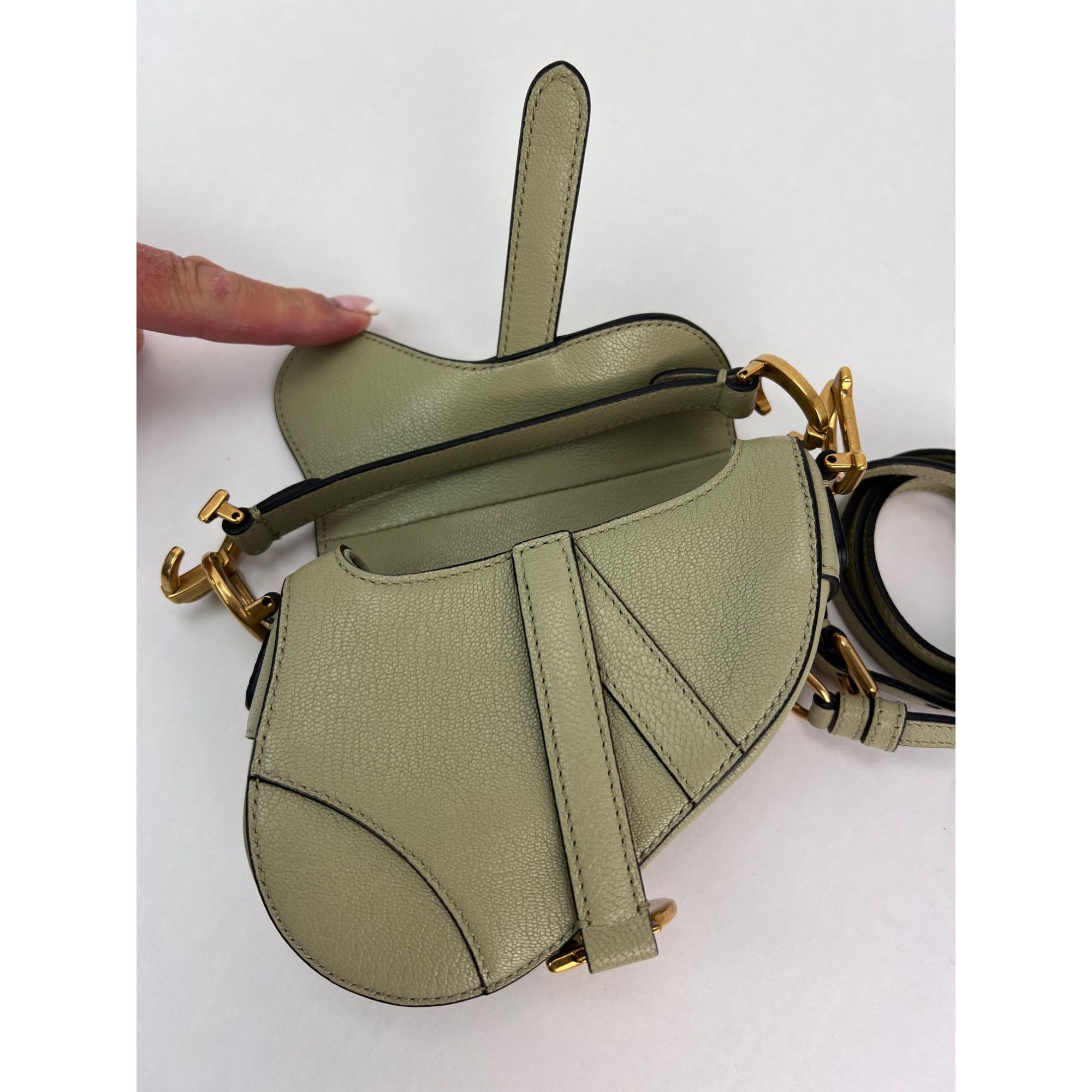 Christian Dior Goatskin Light Green Micro Saddle Bag with Strap - 10