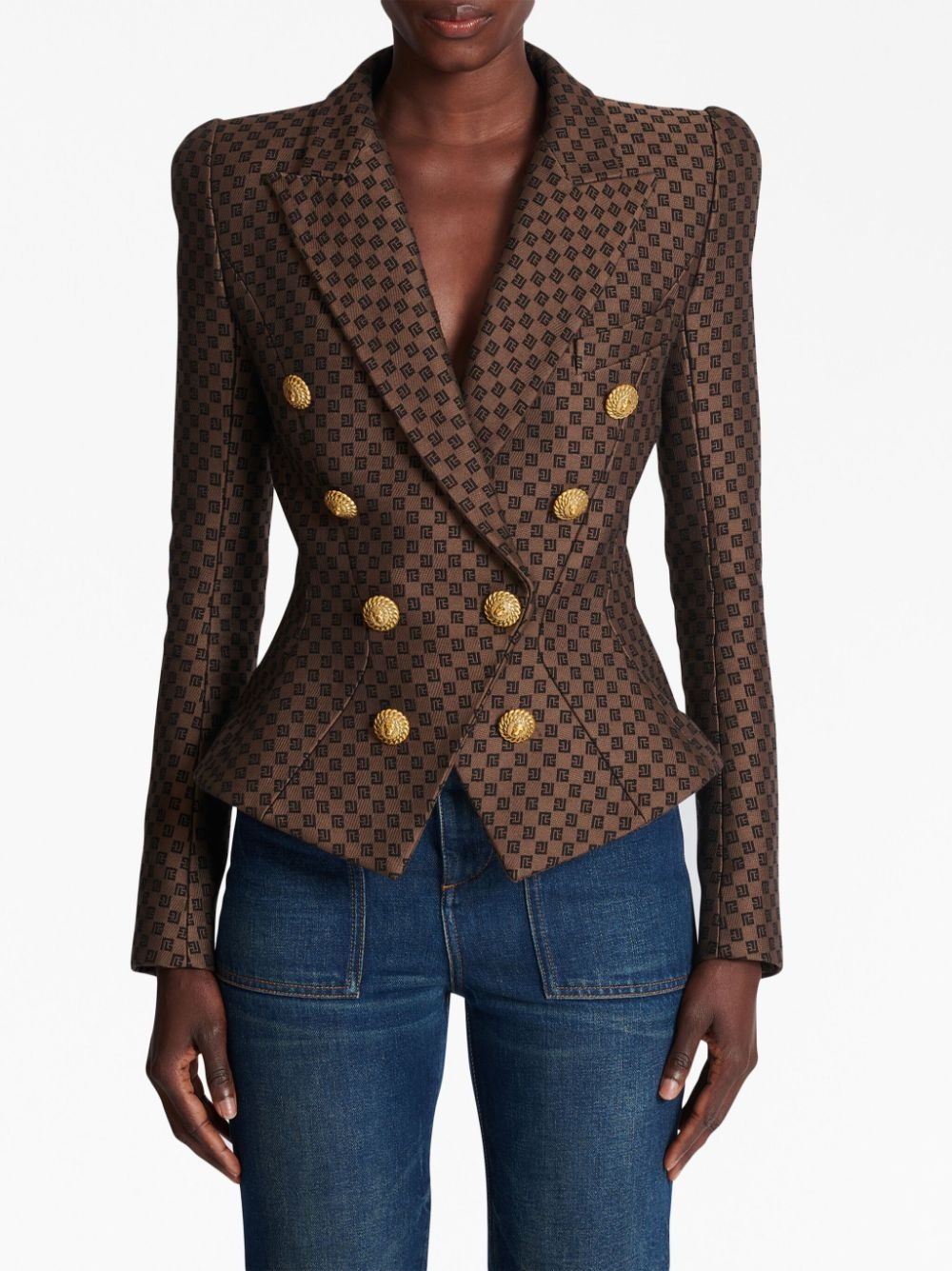 monogram-jacquard double-breasted blazer - 5