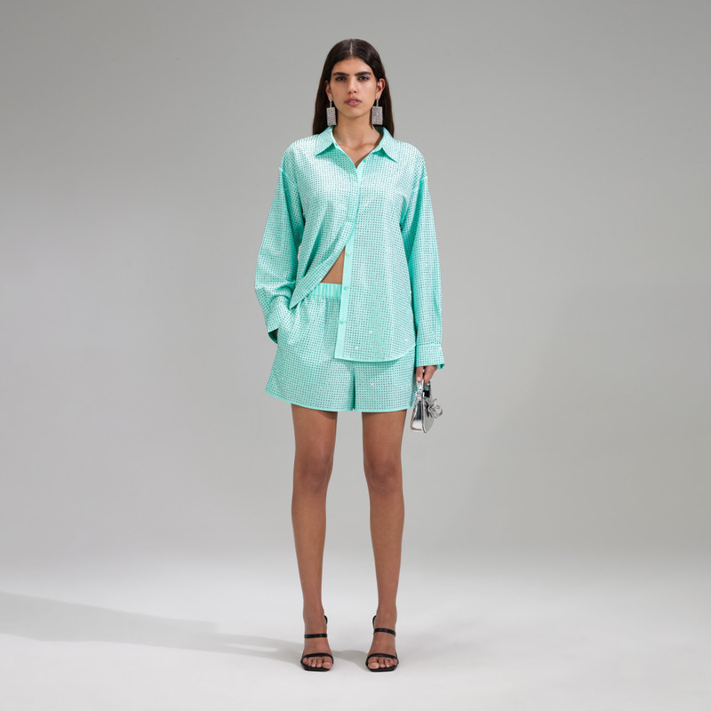 Mint Rhinestone Taffeta Shorts 1