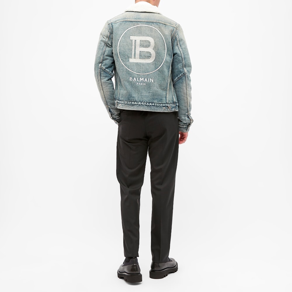 Balmain Faux Shearling Logo Denim Jacket - 8