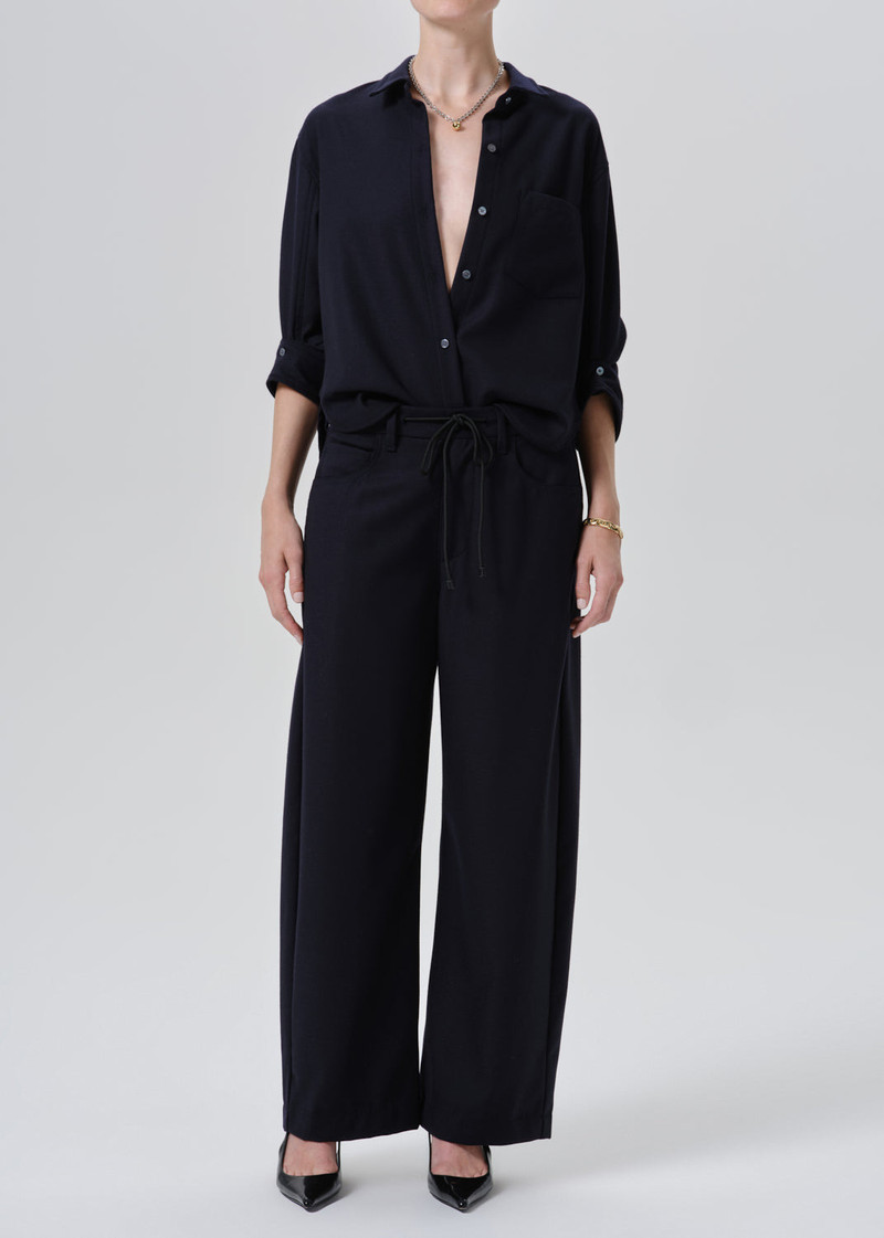 Brynn Drawstring Italian Virgin Wool Trouser In Navy - 1