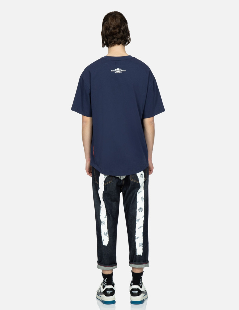 KAMON AND EAGLE-PATTERN BRUSHSTROKE DAICOCK PRINT CROPPED-FIT JEANS #2027 5