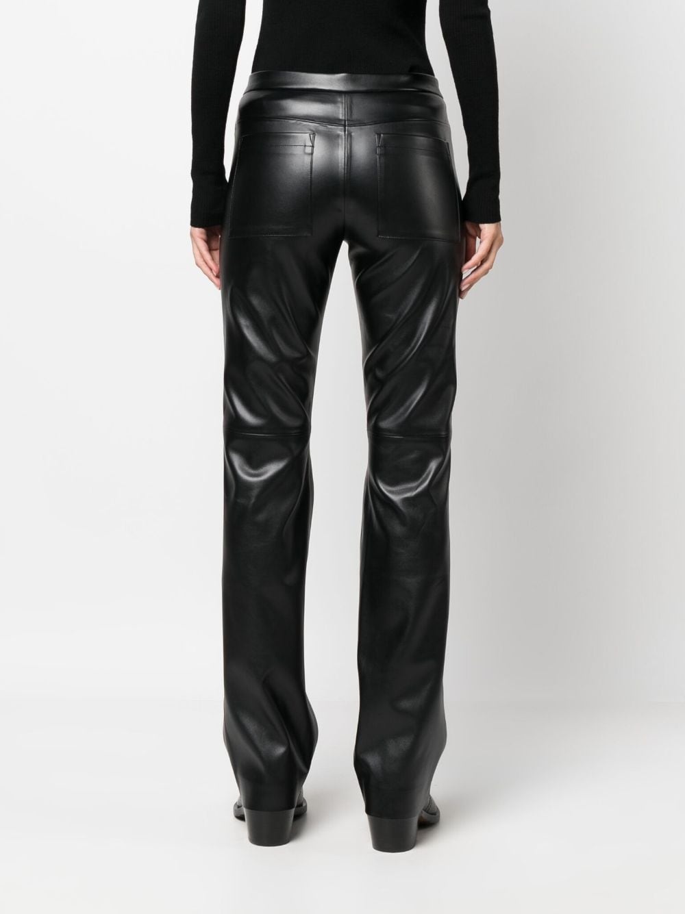 mid-rise faux-leather flared trousers - 4