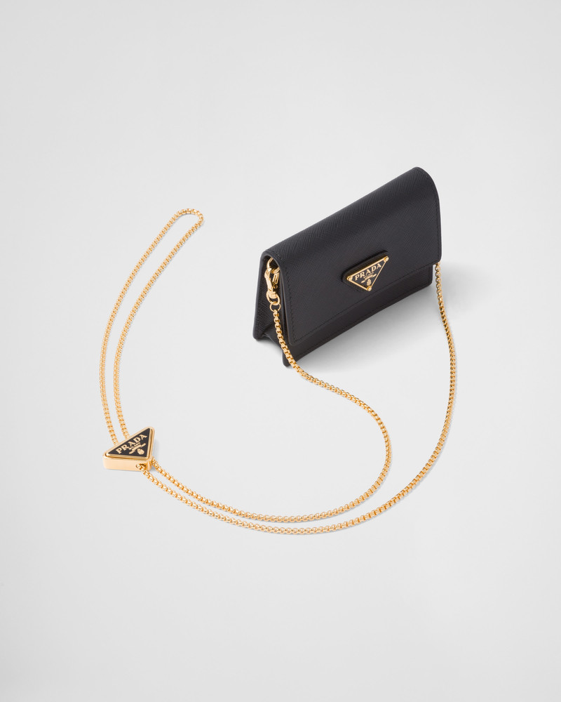 Saffiano leather card holder with shoulder strap 1