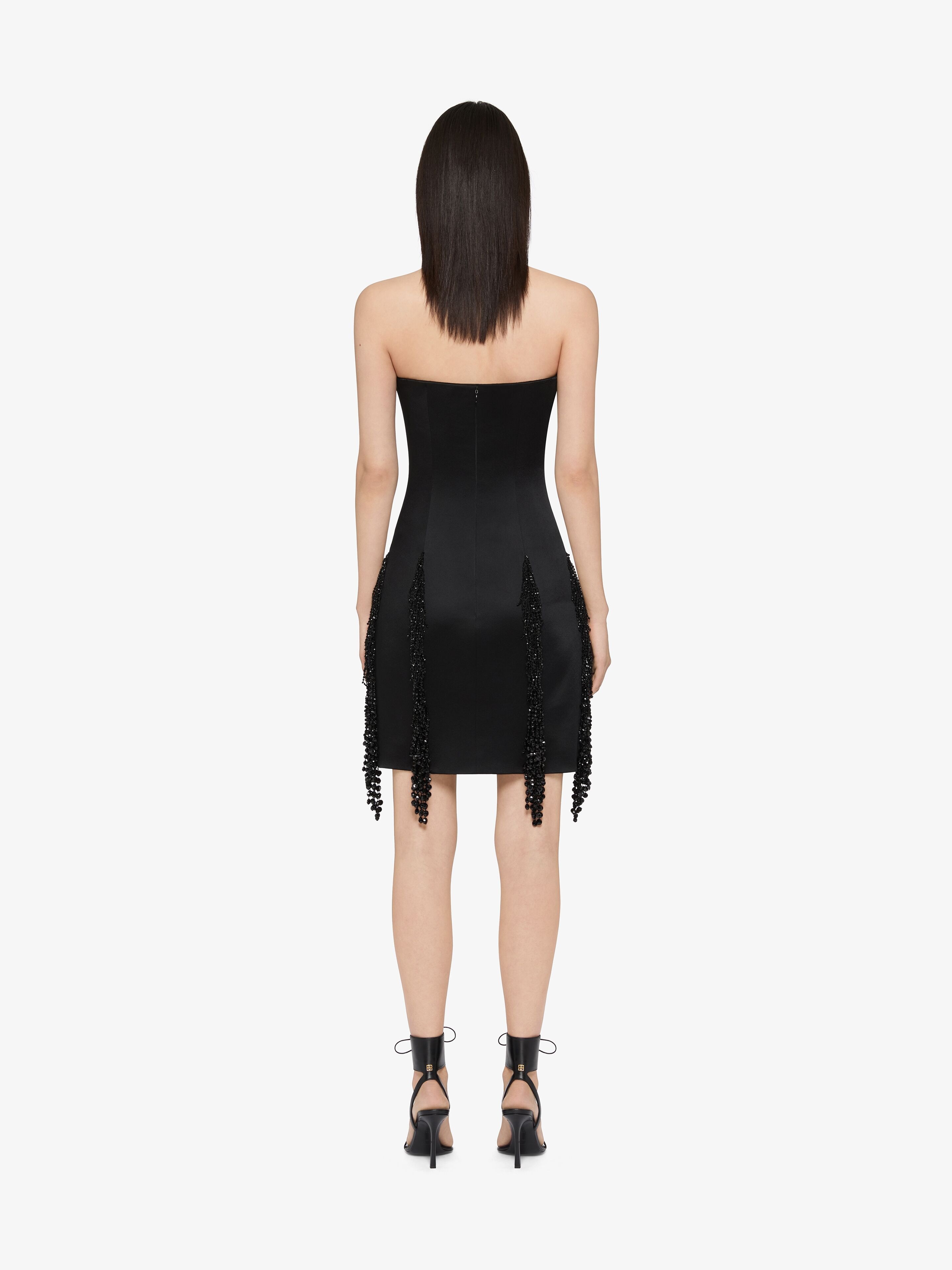STRAPLESS DRESS IN CREPE SATIN WITH CRYSTAL FRINGES - 3