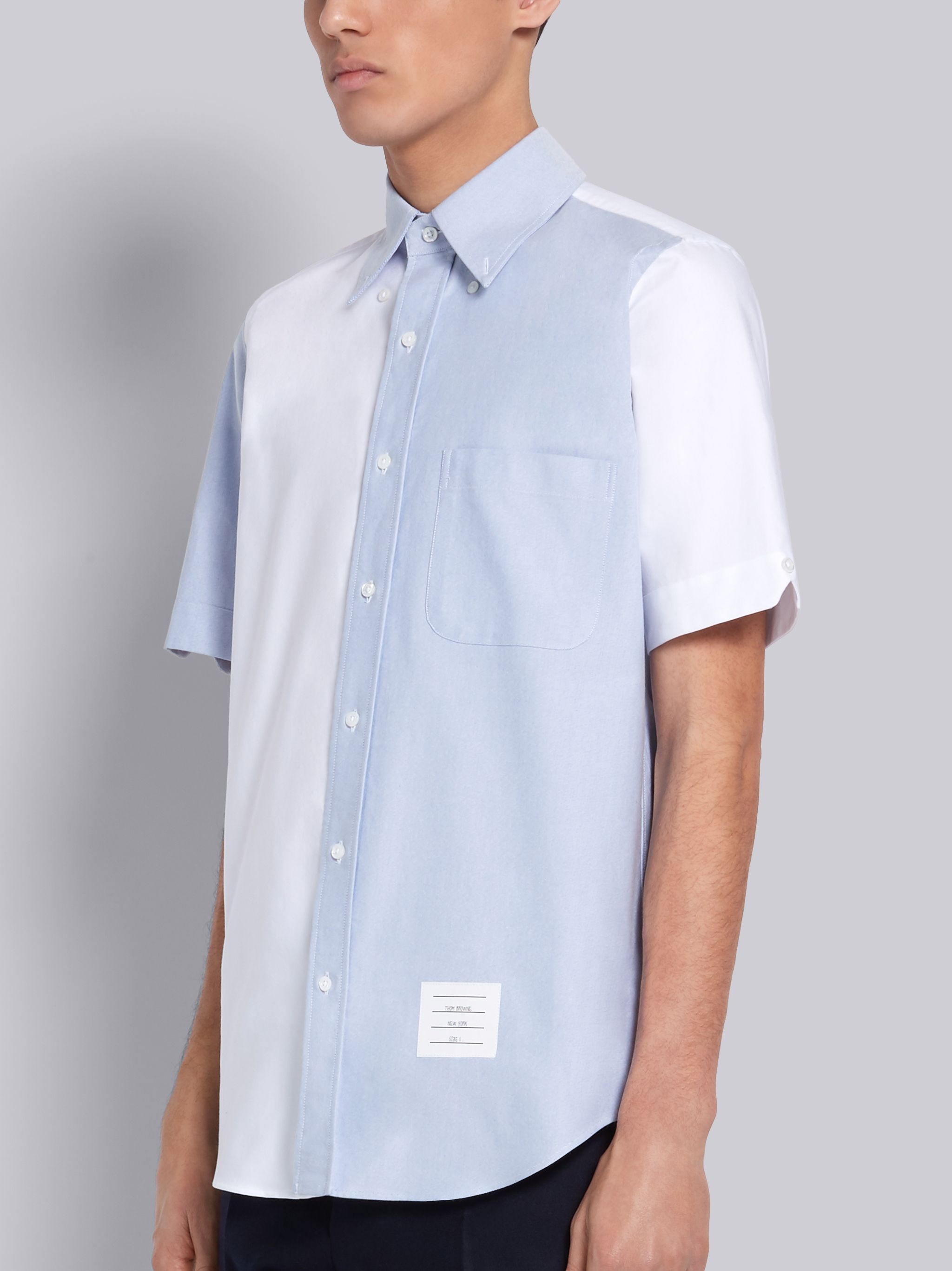 Light Blue Cotton Oxford Fun-mix Straight Fit Short Sleeve Shirt - 2