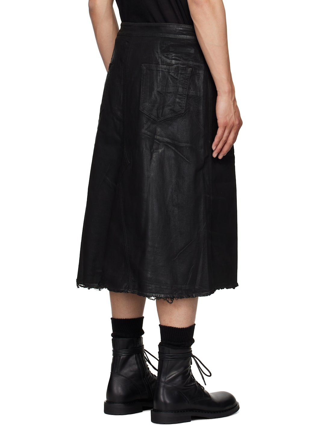 Black Hollywood Godet Denim Midi Skirt - 3