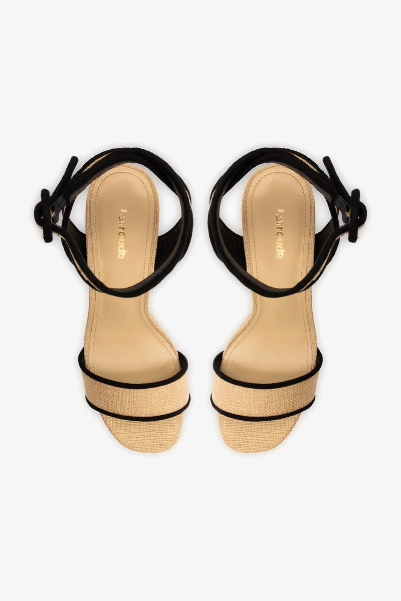 Dolly Sandal In Beige Raffia and Black Trimming 7