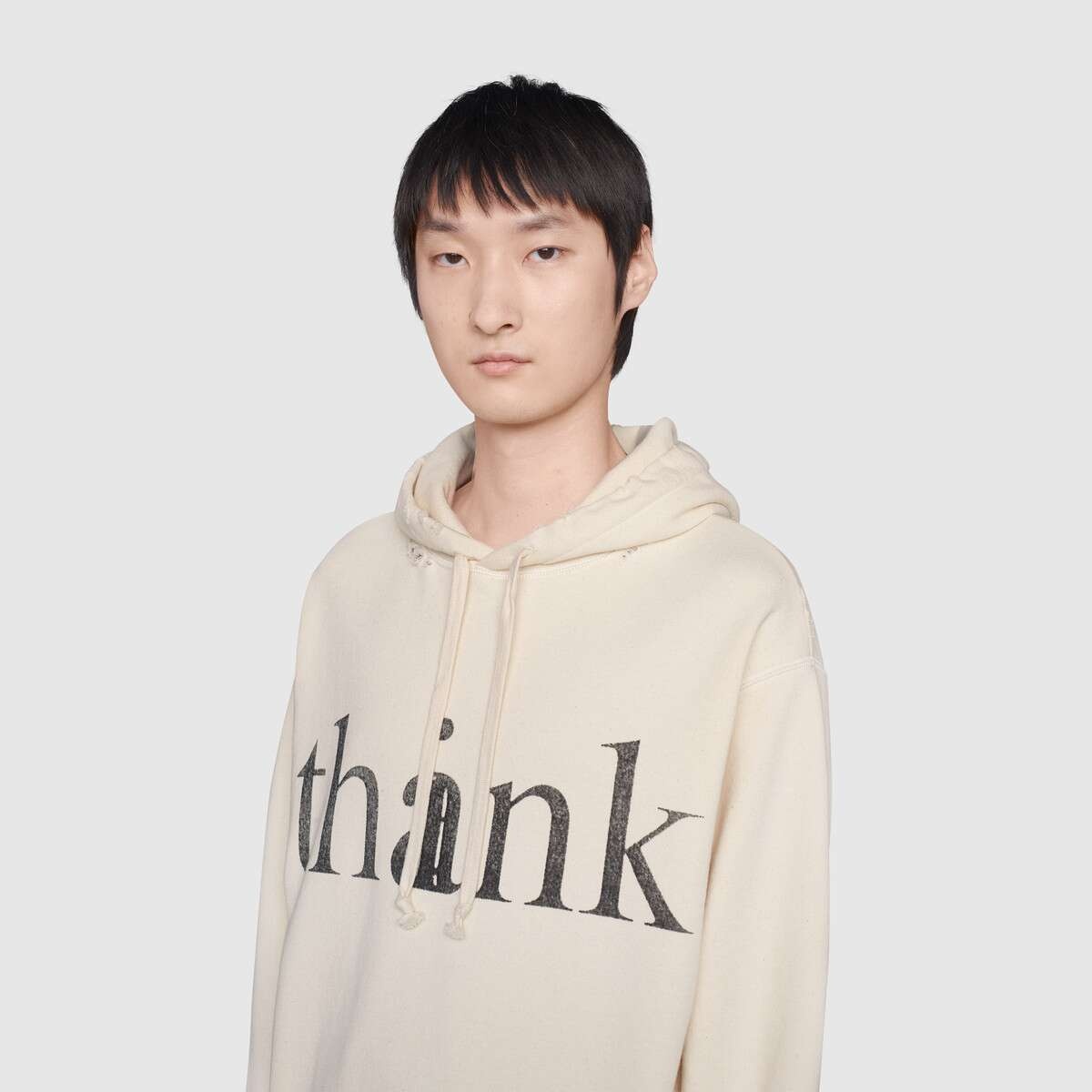 'think/thank' print hooded sweatshirt - 5