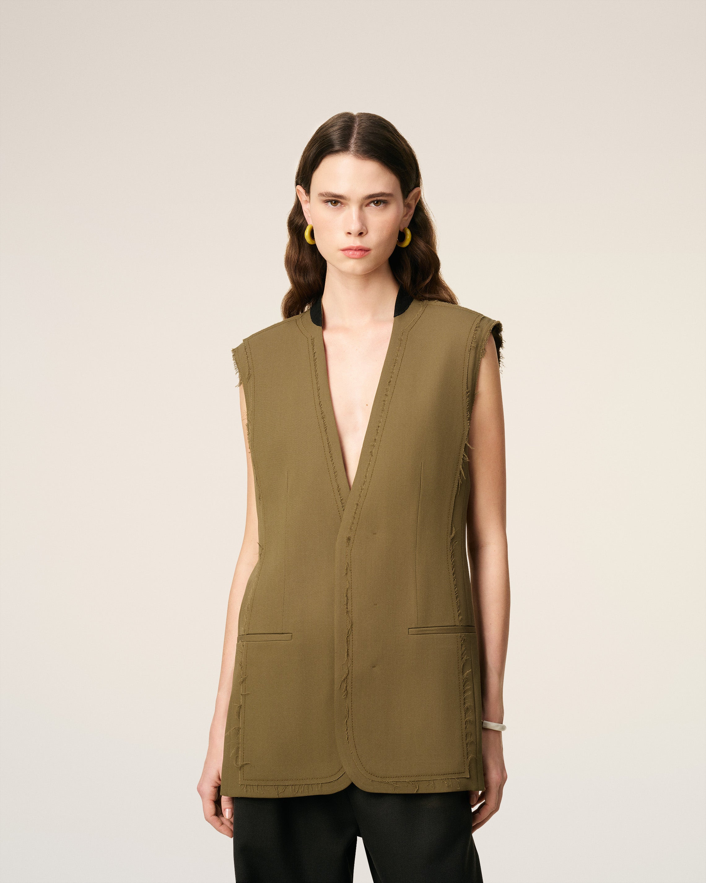 GREEN WOOL SLEEVELESS JACKET - 3