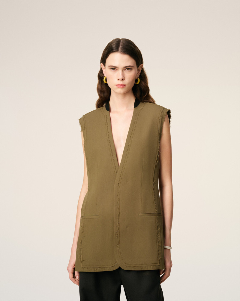 GREEN WOOL SLEEVELESS JACKET 3