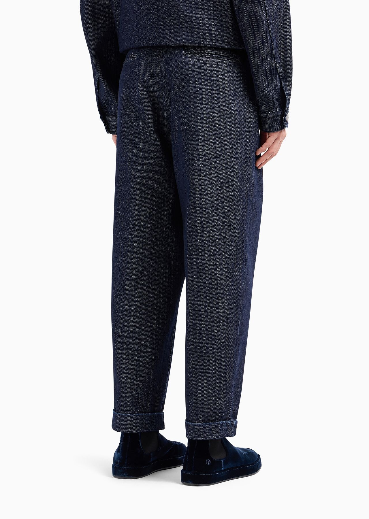 Single-pleat chevron cotton denim trousers - 3