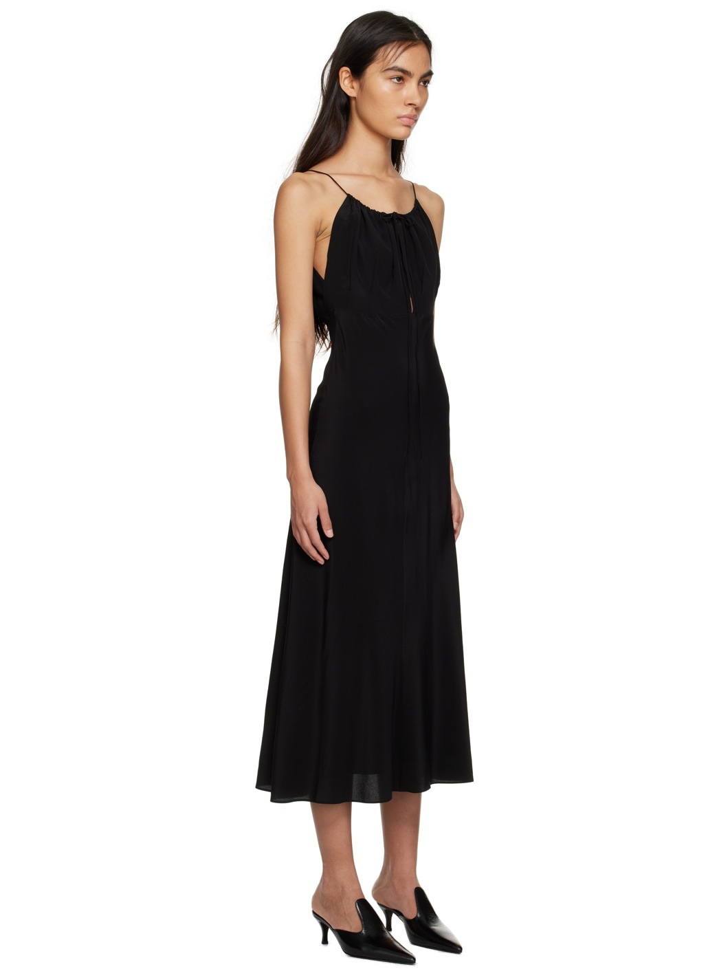 Black Gathered Maxi Dress - 2