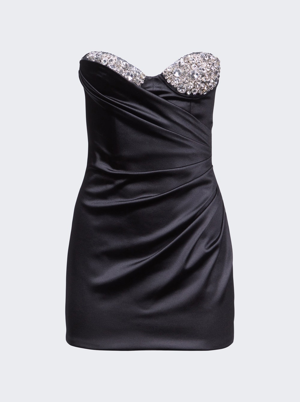 Crystal Cup Draped Strapless Mini Dress Black - 1