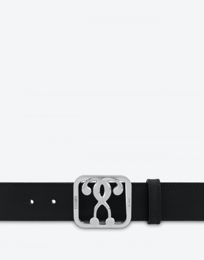 Moschino DOUBLE QUESTION MARK BUCKLE CALFSKIN BELT outlook