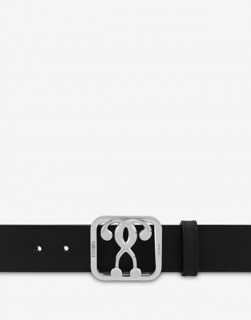 Moschino DOUBLE QUESTION MARK BUCKLE CALFSKIN BELT outlook