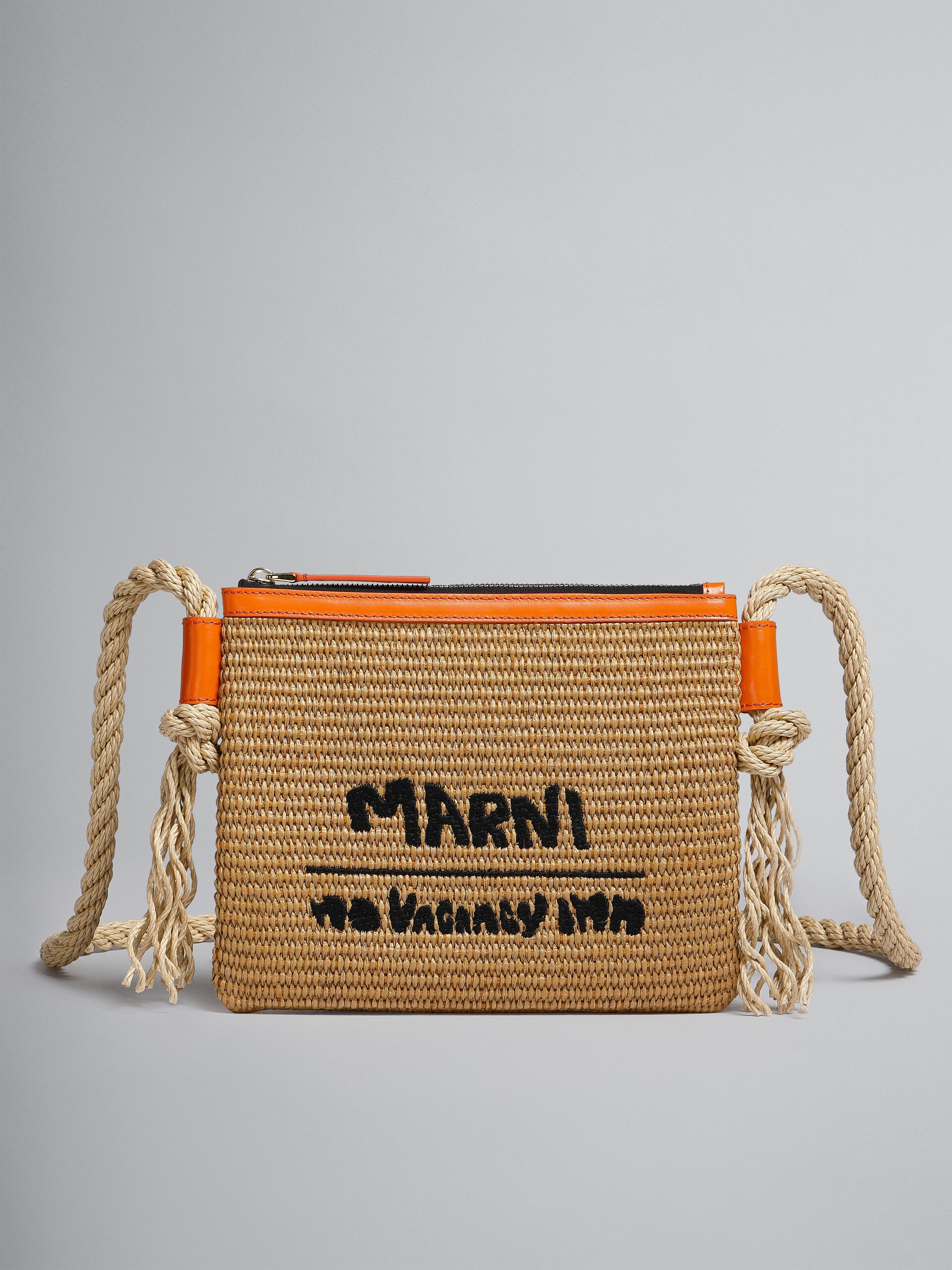 MARNI X NO VACANCY INN - MARCEL ZIP POCHETTE IN RAFFIA WITH ORANGE TRIMS - 1